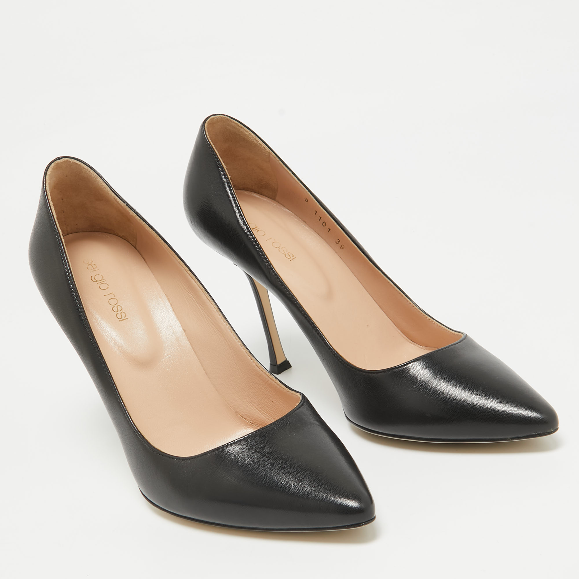 Sergio Rossi Black Leather Pointed Toe Pumps Size 39 
