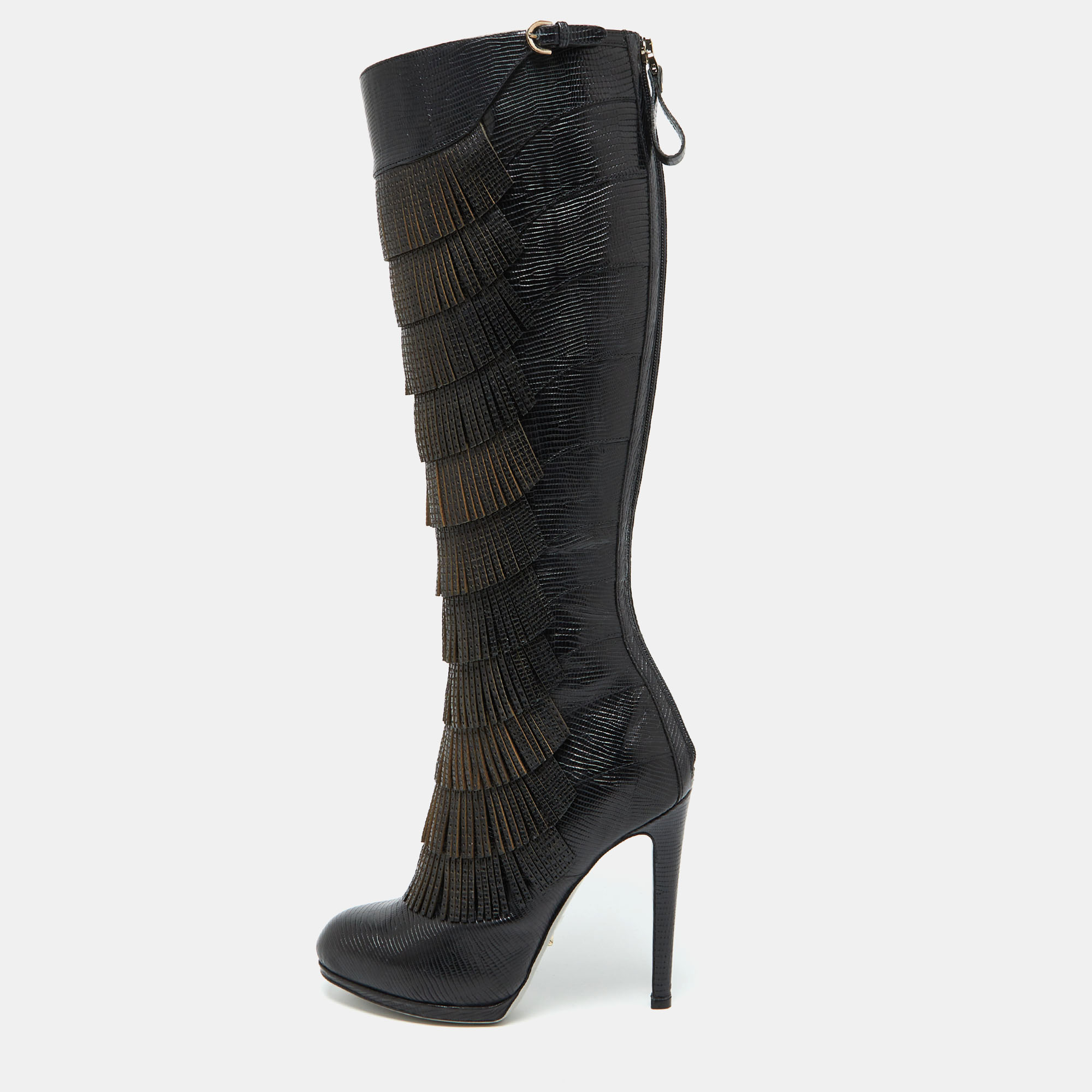 

Sergio Rossi Black Lizard Embossed Leather Over The Knee Boots Size