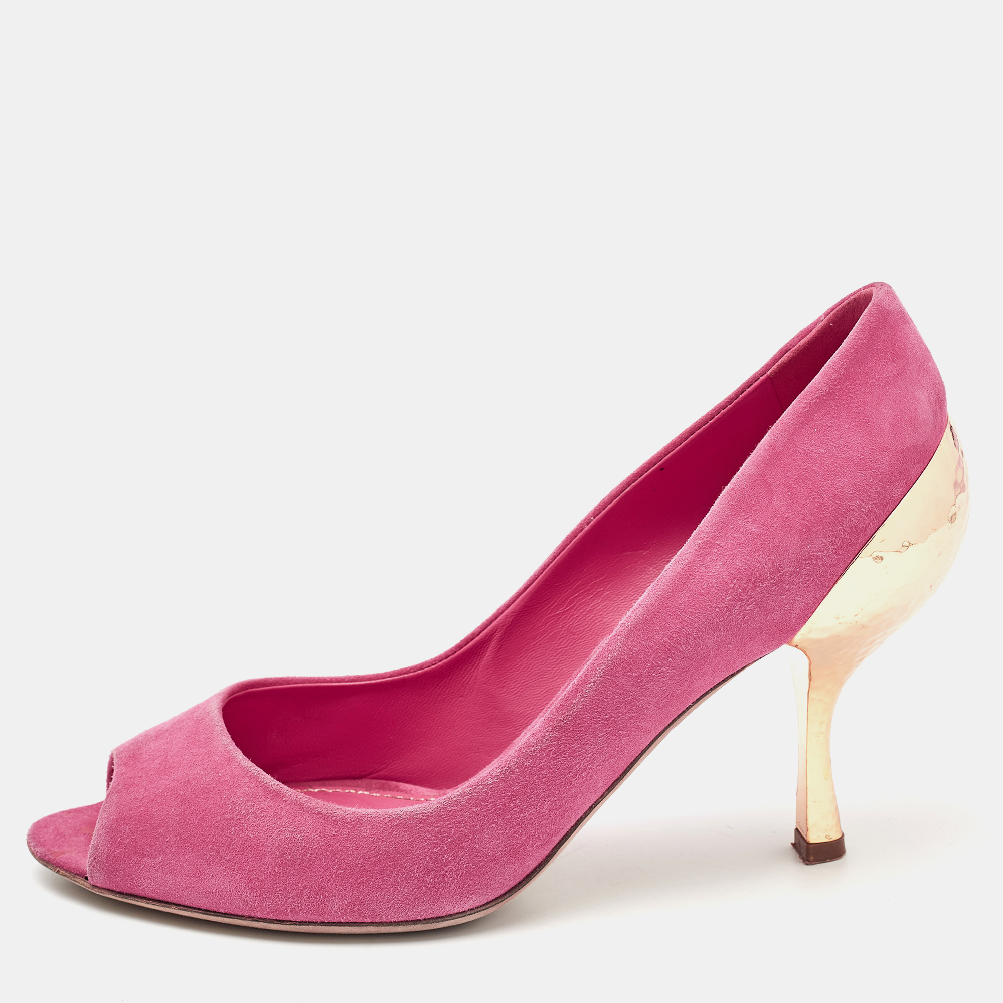 

Sergio Rossi Pink Suede Peep Toe Pumps Size