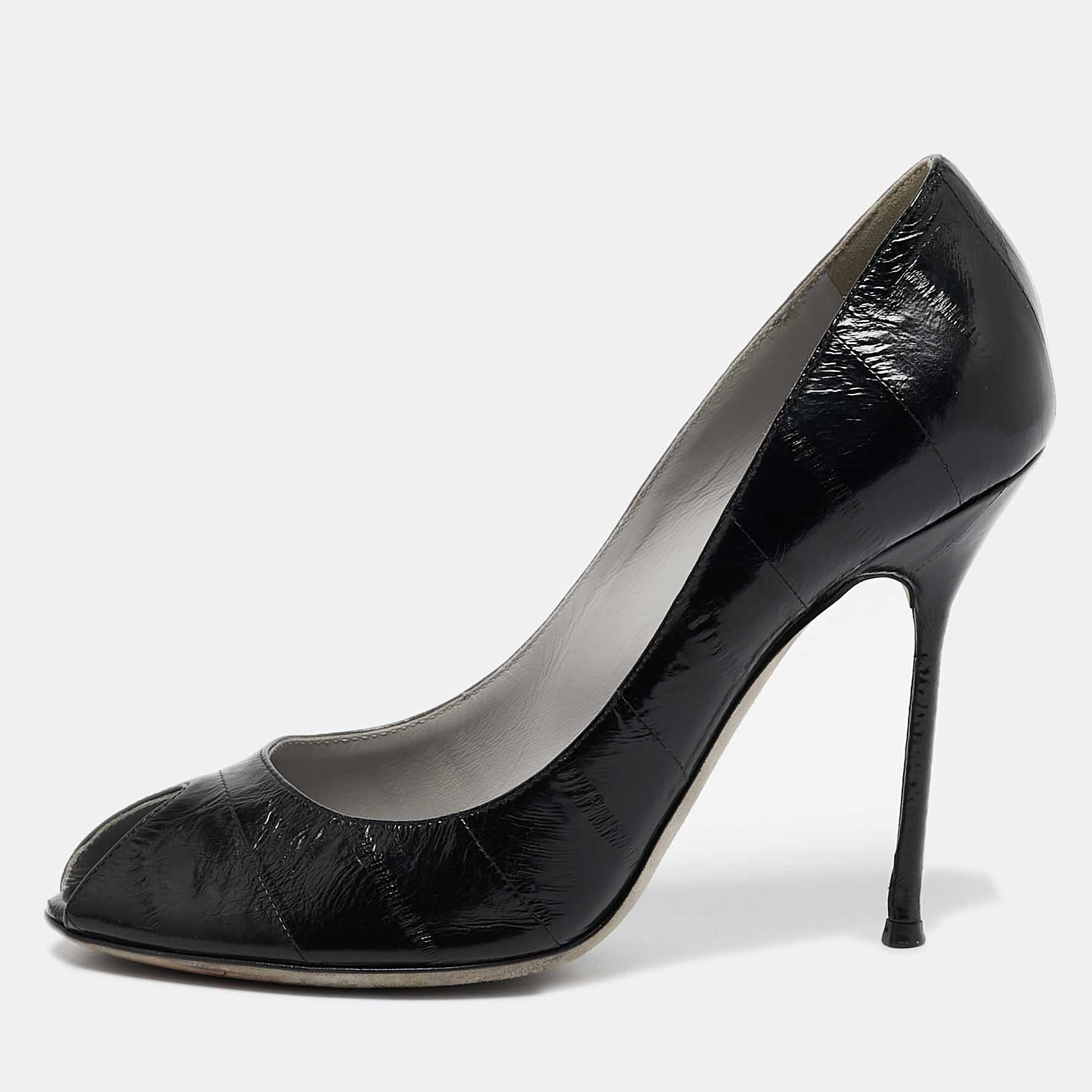 

Sergio Rossi Black Eel Leather Peep Toe Pumps Size