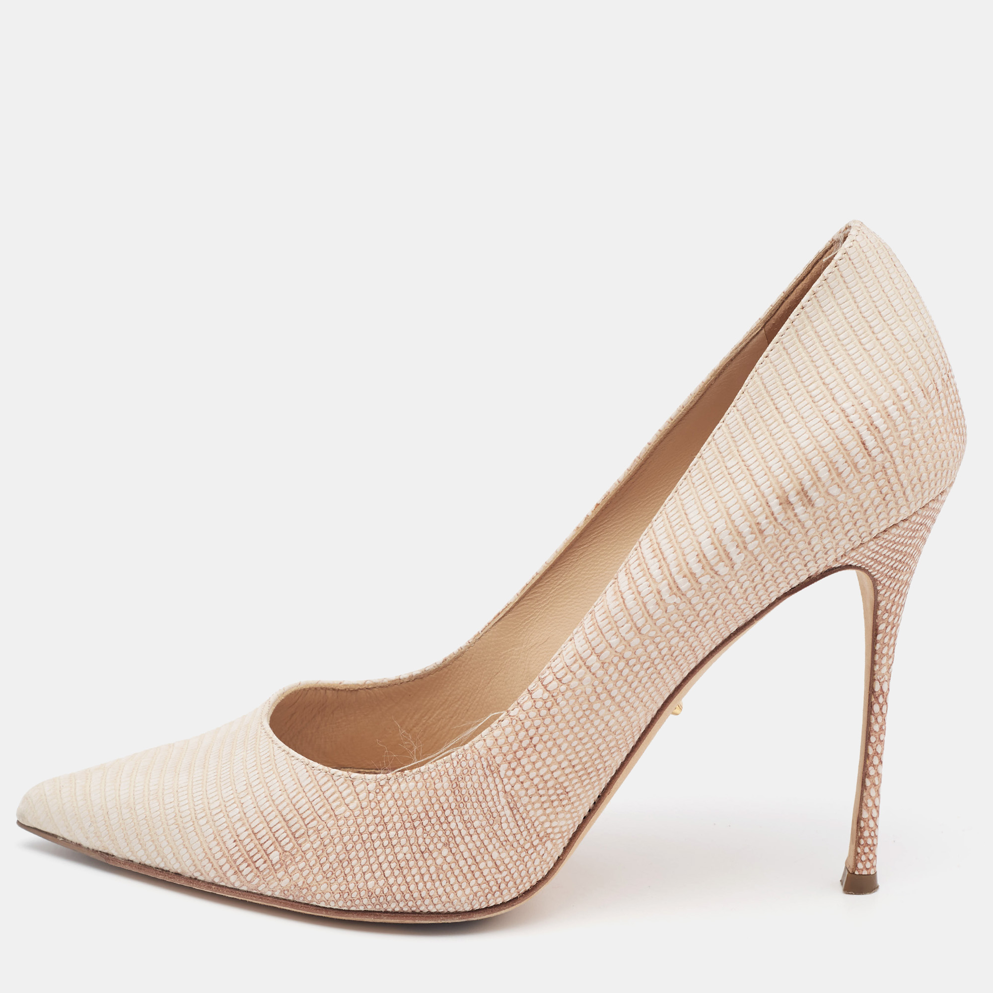 

Sergio Rossi Beige Lizard Embossed Leather Pointed Toe Pumps Size