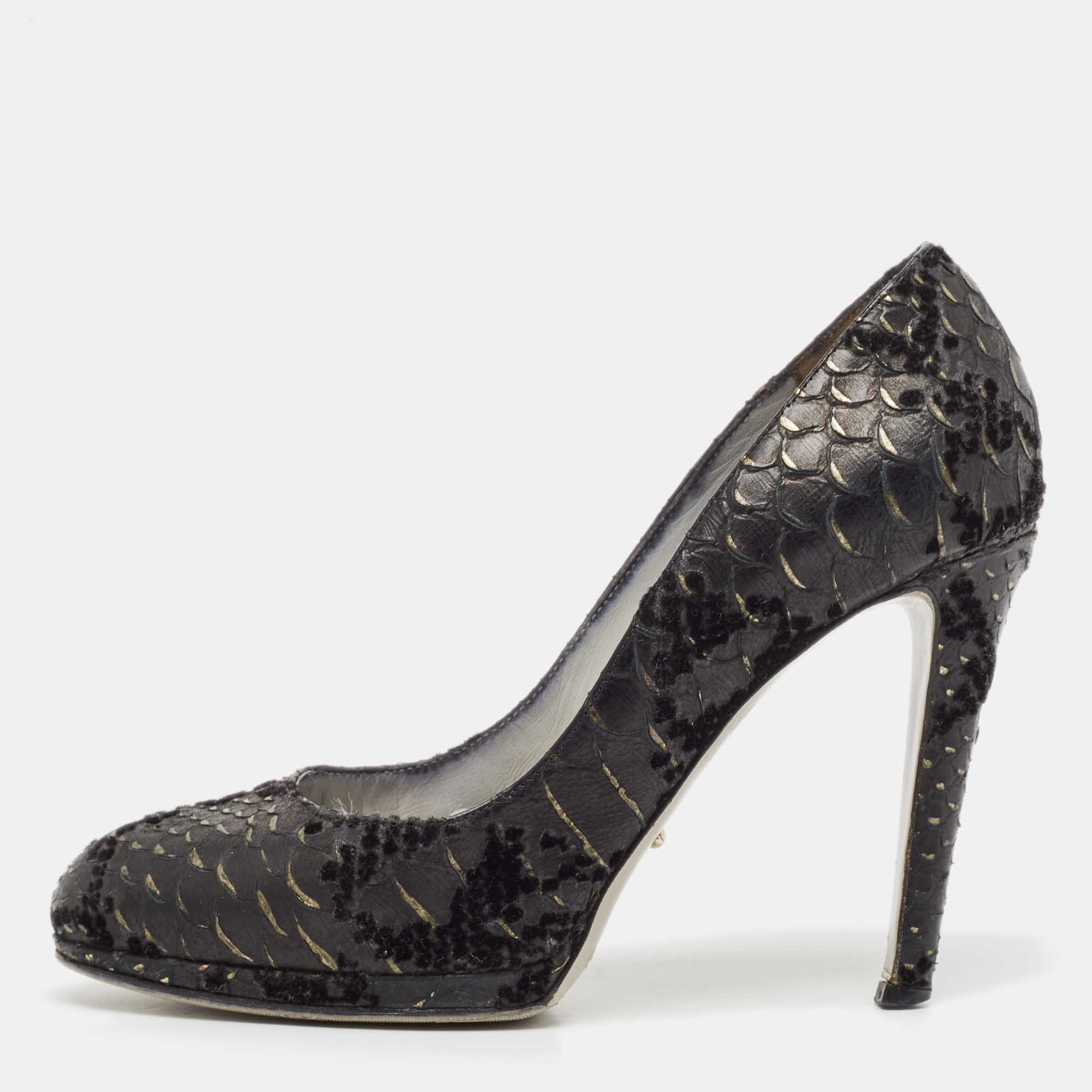 

Sergio Rossi Black Python Embossed Leather Platform Pumps Size