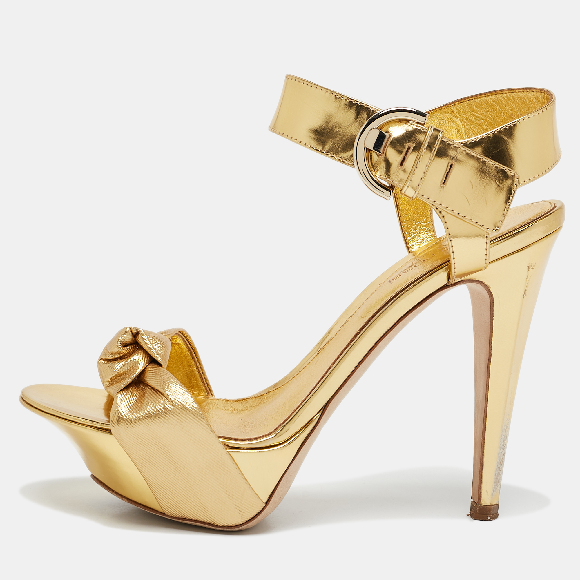 

Sergio Rossi Gold Leather Platform Ankle Strap Sandals Size