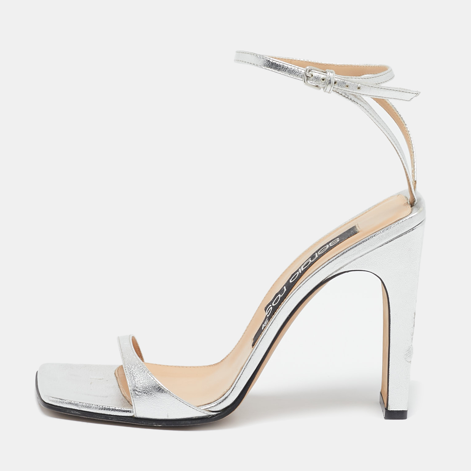 

Sergio Rossi Silver Leather Ankle Strap Sandals Size