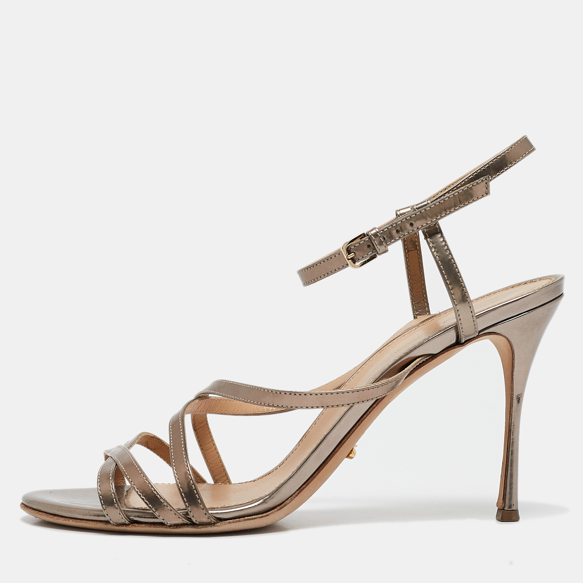 

Sergio Rossi Metallic Leather Strappy Sandals Size