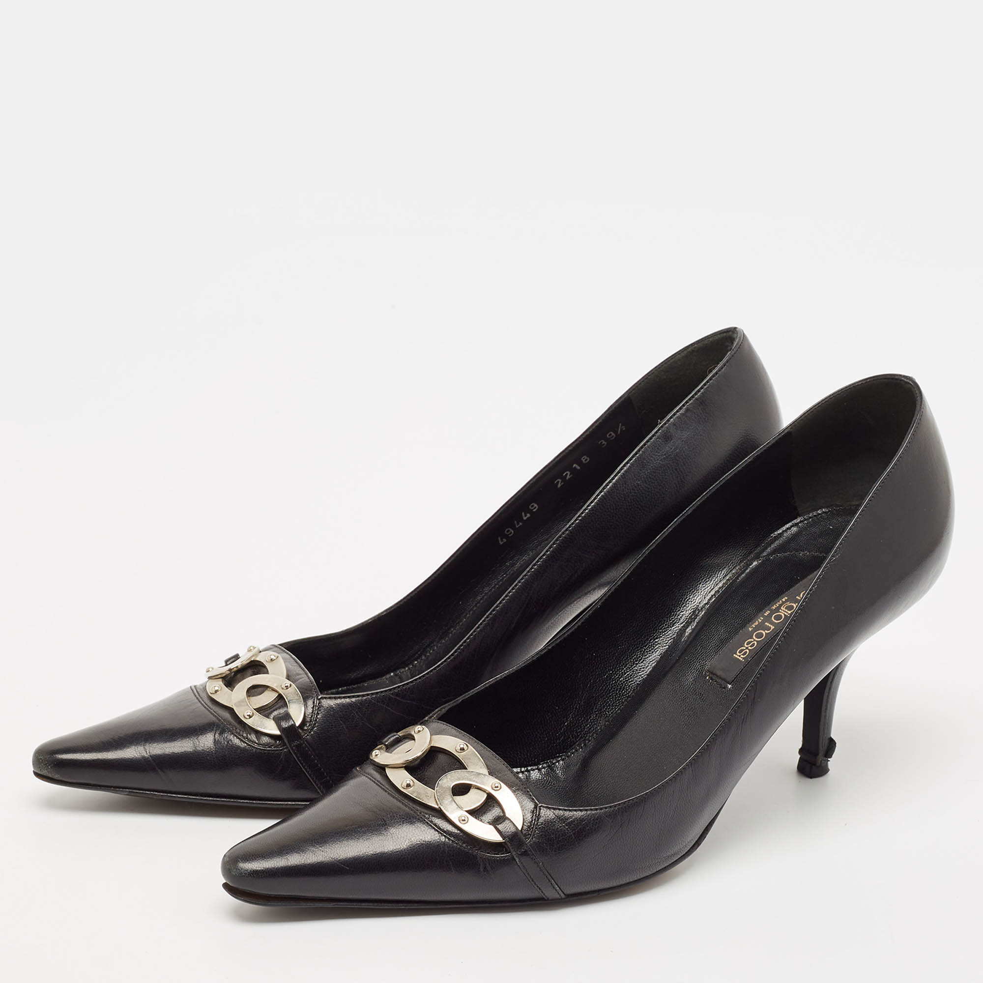 Sergio Rossi Black Leather Pointed Toe Pumps Size 39.5 