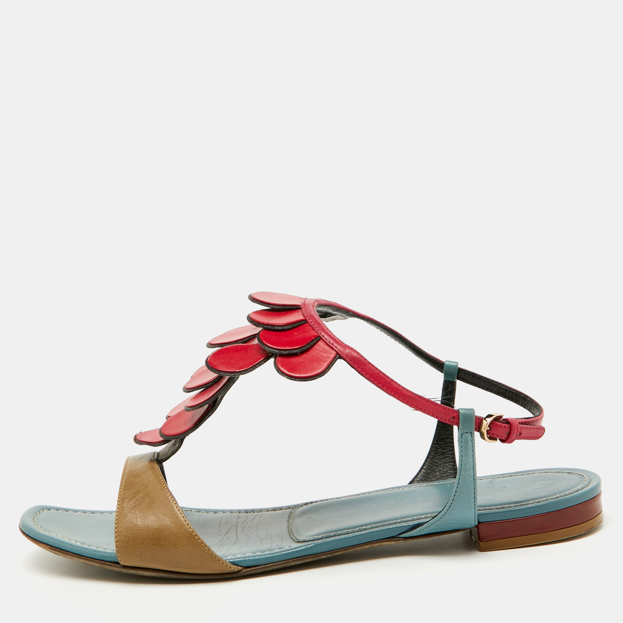 

Sergio Rossi Multicolor Leather Flat Sandals Size