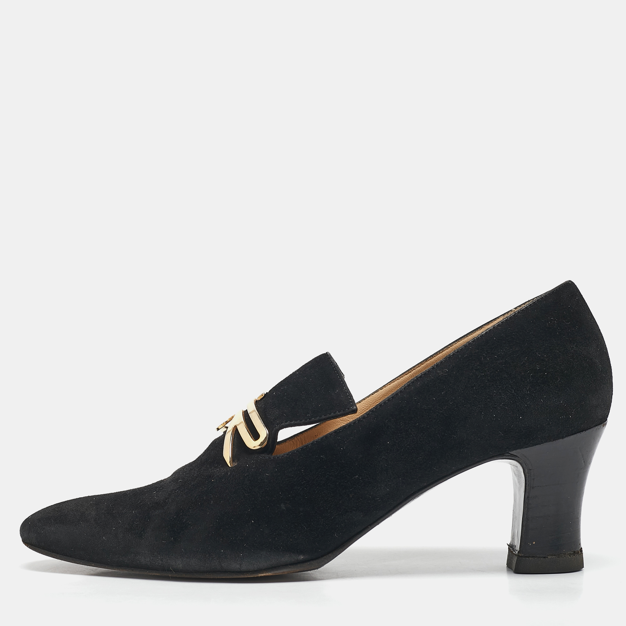 

Sergio Rossi Black Suede Block Heel Pumps Size