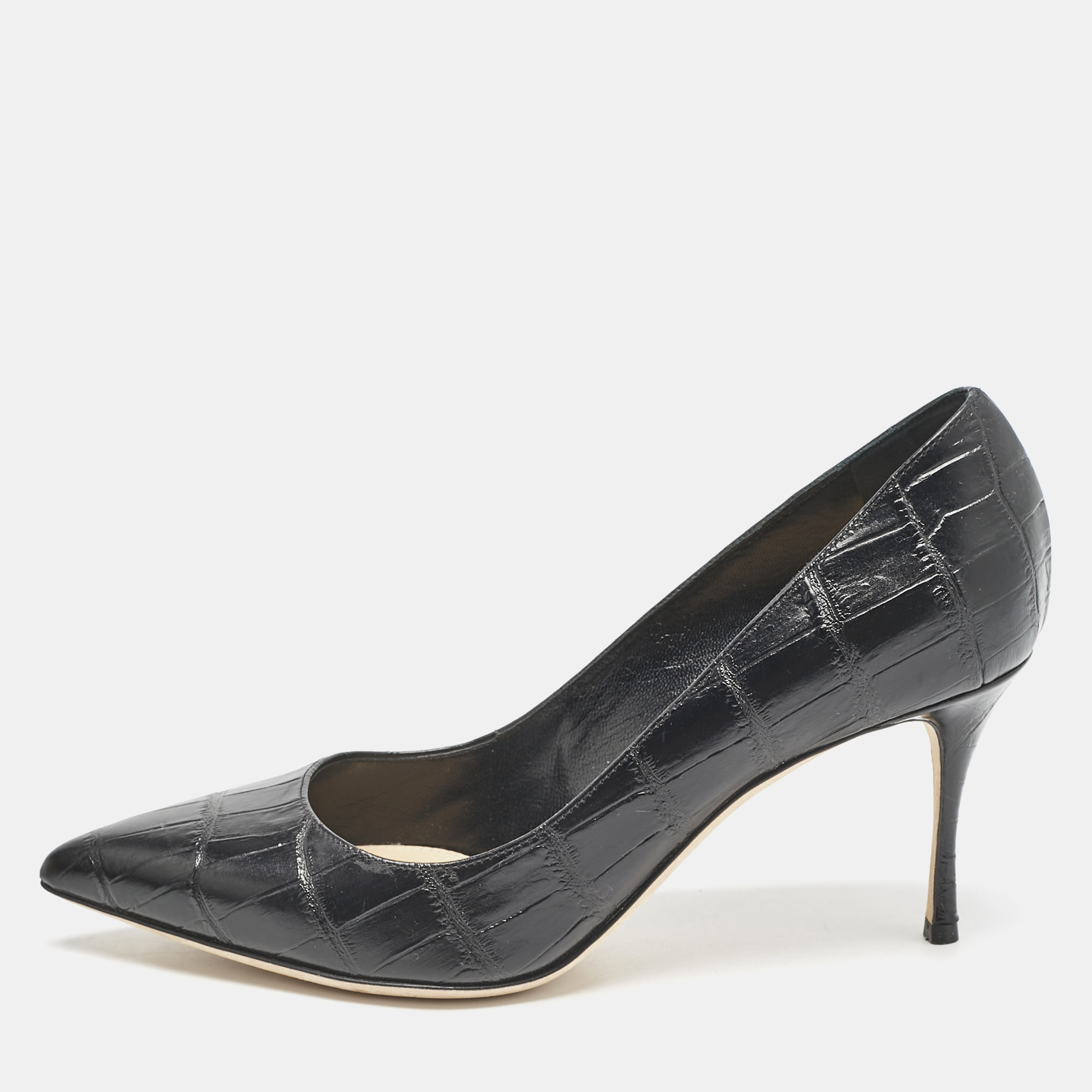 

Sergio Rossi Black Croc Embossed Leather Pointed-Toe Pumps Size