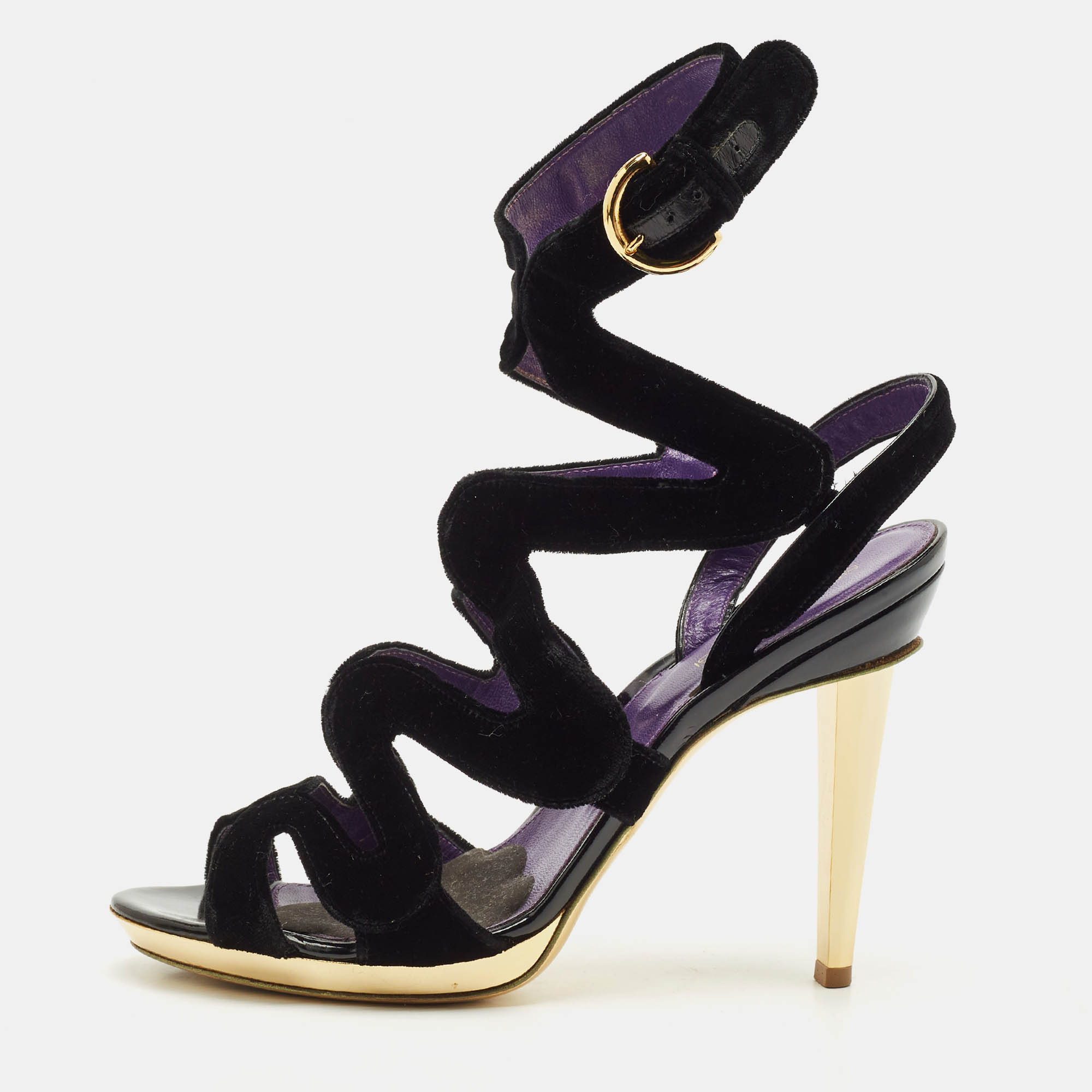 

Sergio Rossi Black Velvet Strappy Sandals Size