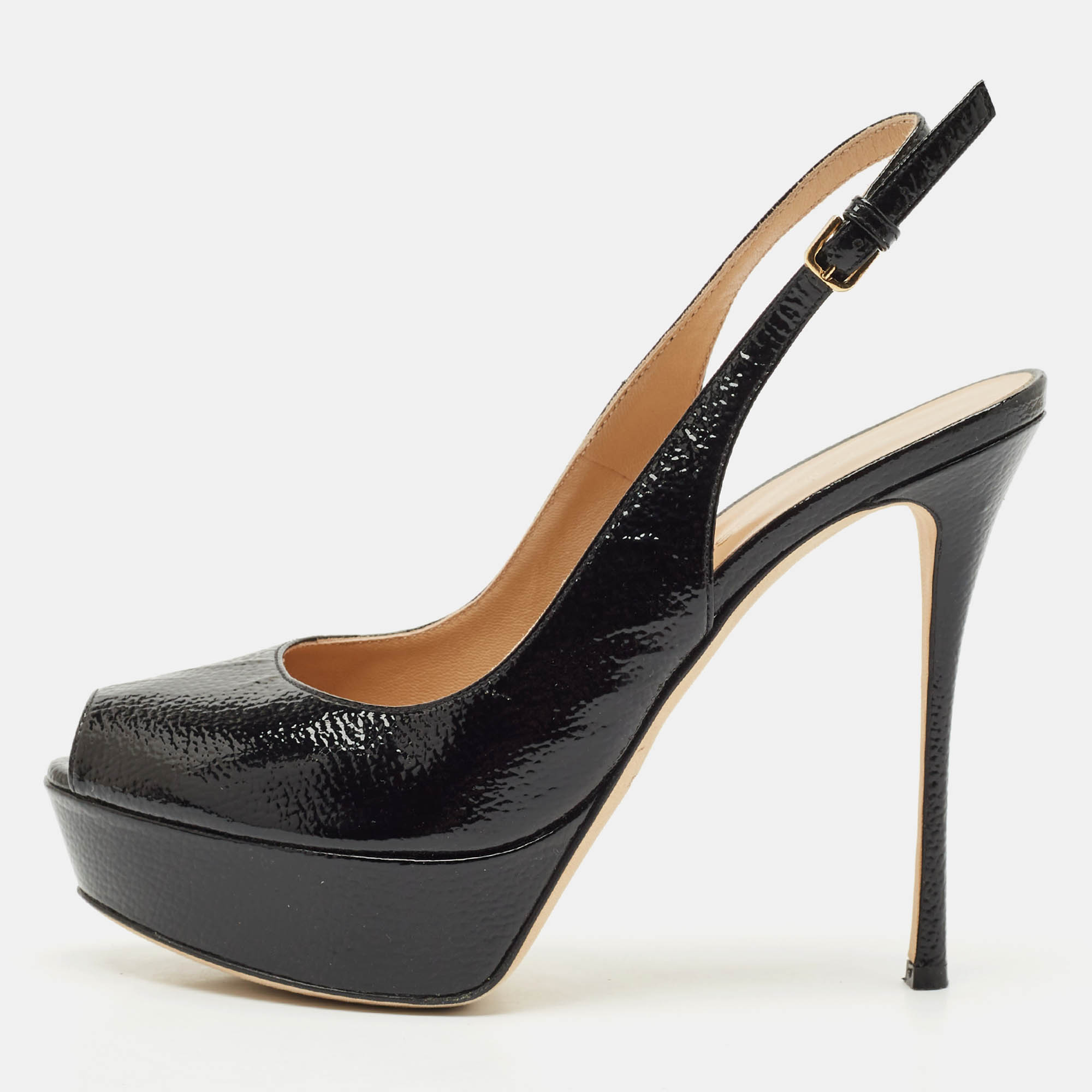 

Sergio Rossi Black Leather Platform Slingback Pumps Size