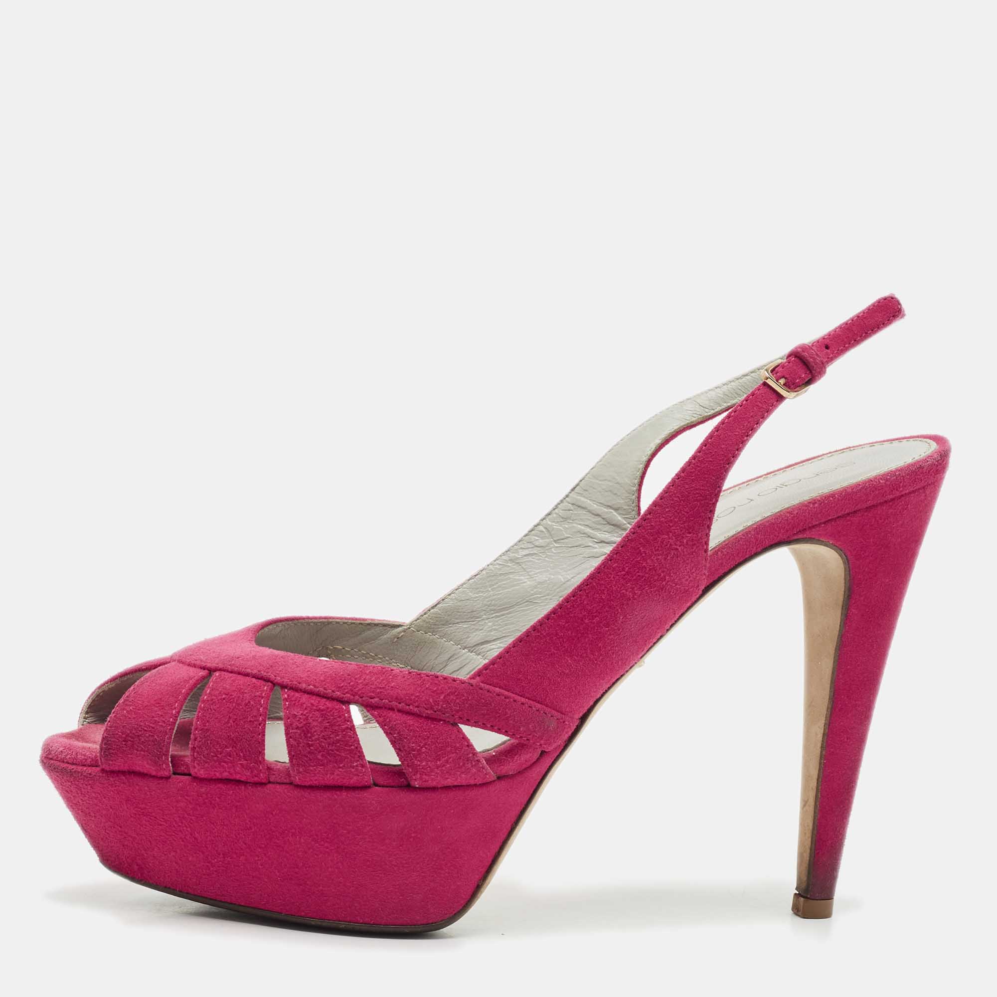 

Sergio Rossi Pink Suede Platform Slingback Sandals Size