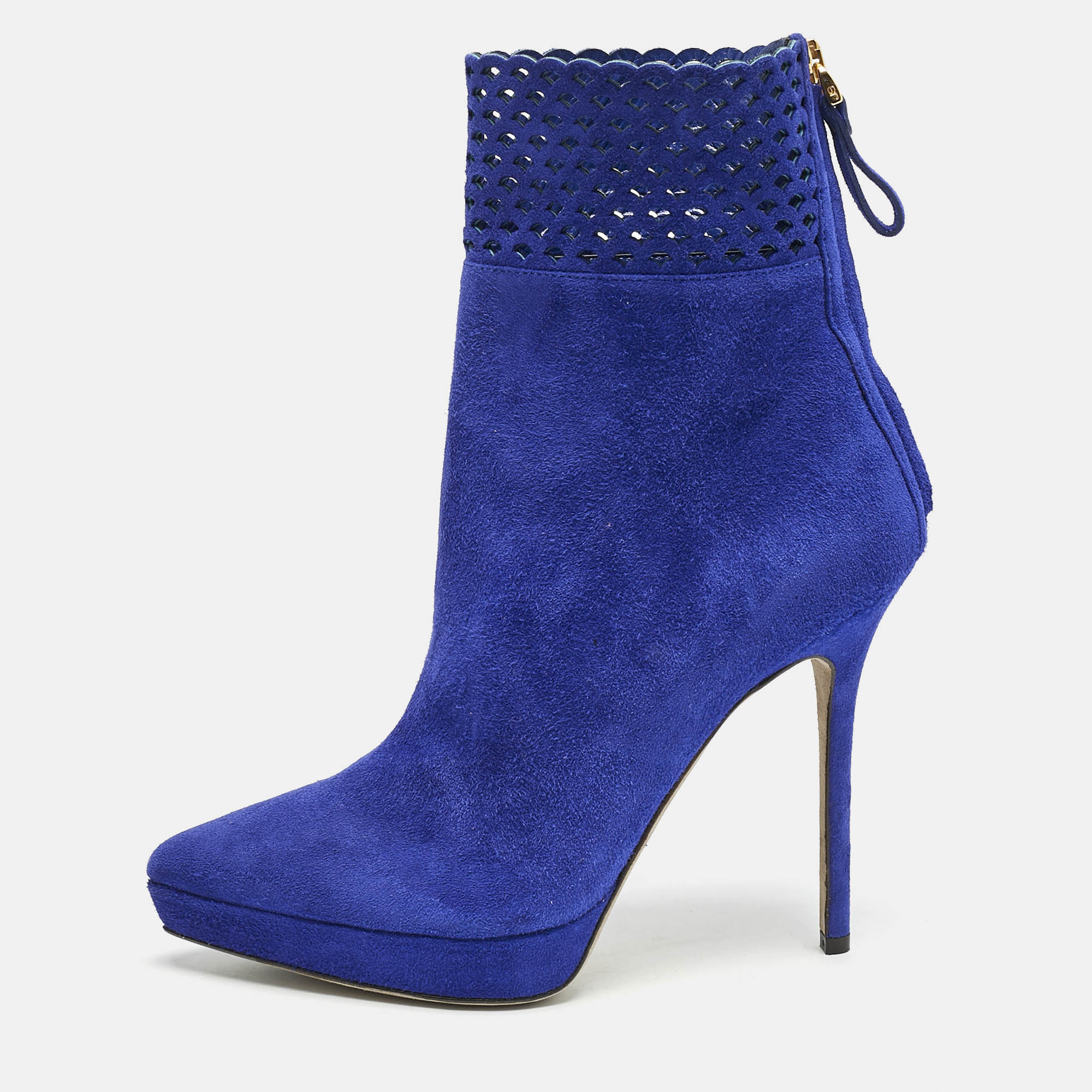 

Sergio Rossi Blue Suede Pointed Toe Platform Ankle Boots Size