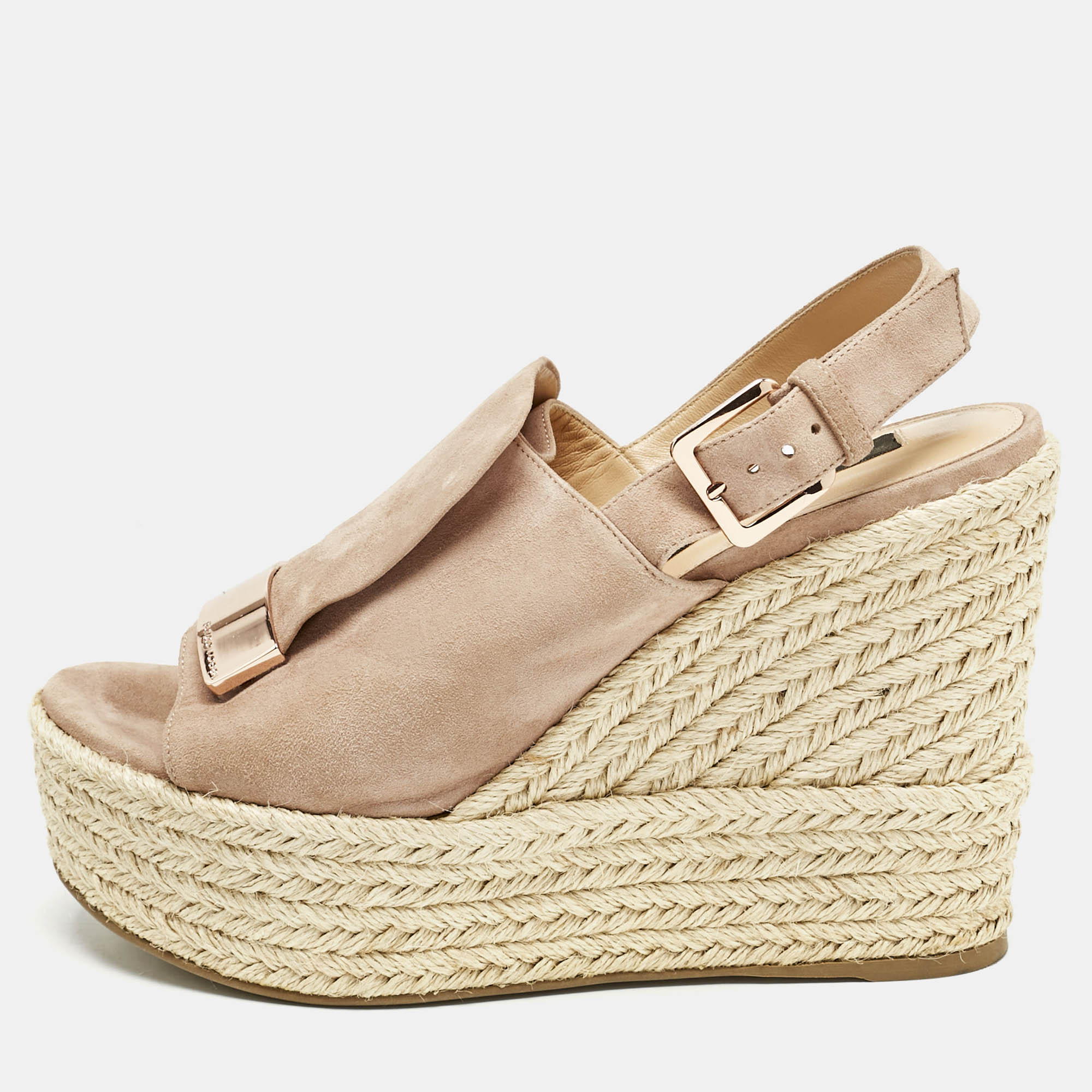 

Sergio Rossi Dusty Pink Suede Espadrille Platform Wedge Sandals Size