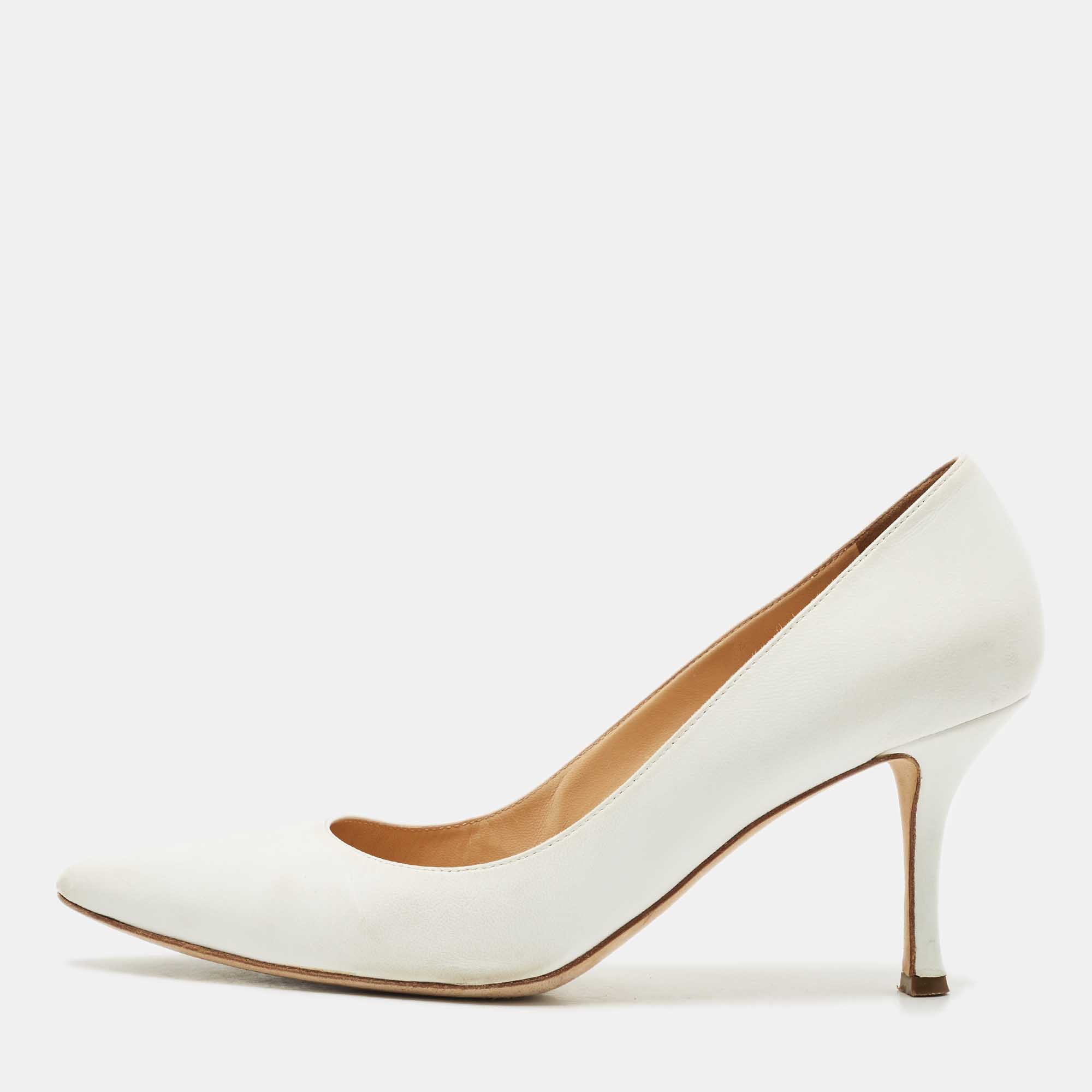 

Sergio Rossi White Leather Pointed Toe Pumps Size