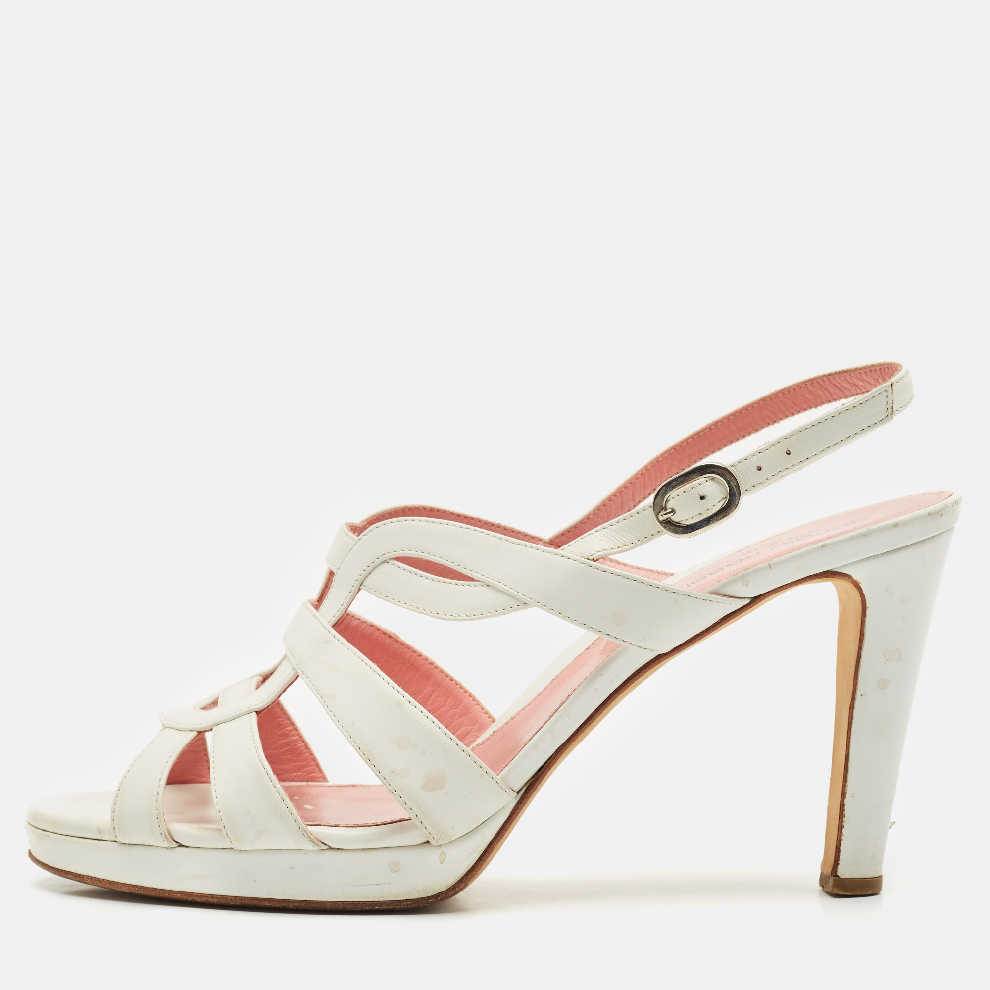 

Sergio Rossi White Leather Slingback Sandals Size