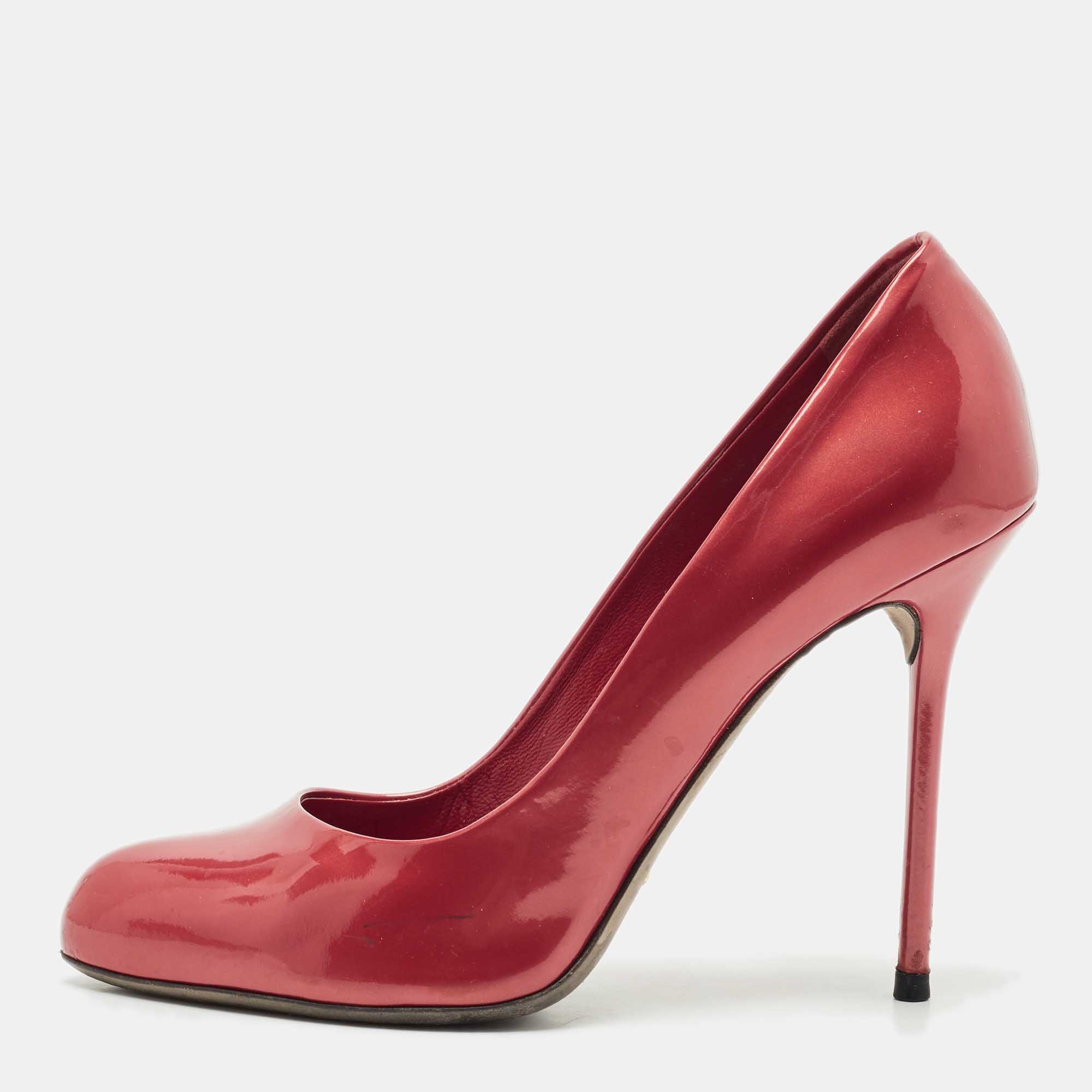 

Sergio Rossi Metallic Red Patent Leather Round Toe Pumps Size