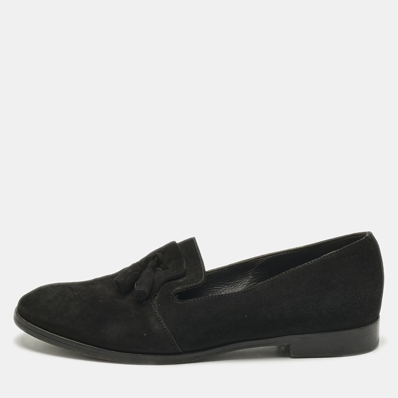 Pre-owned Sergio Rossi Black Suede Tassel Smoking Slippers Size 36.5