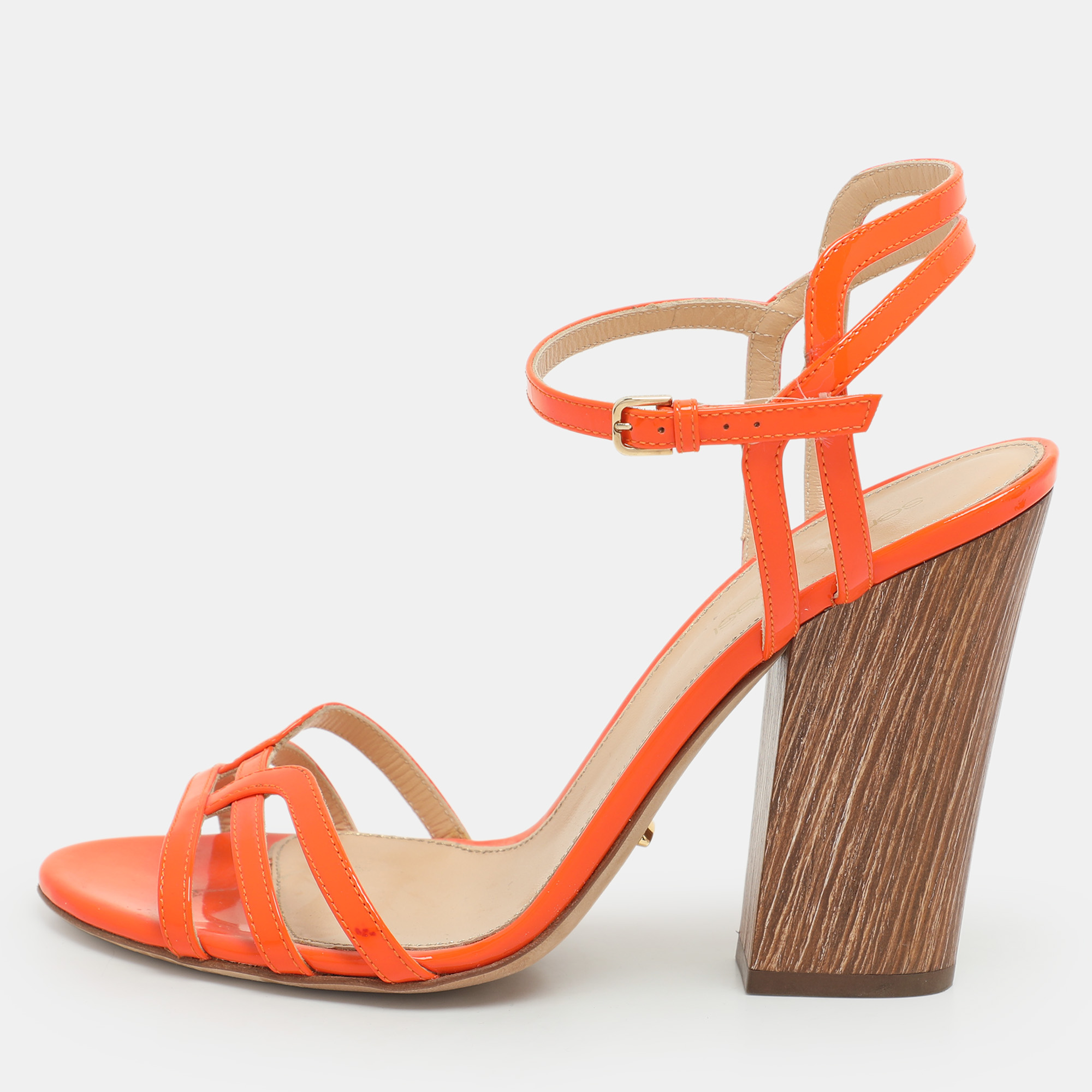 

Sergio Rossi Orange Patent Leather Ankle Strap Sandals Size