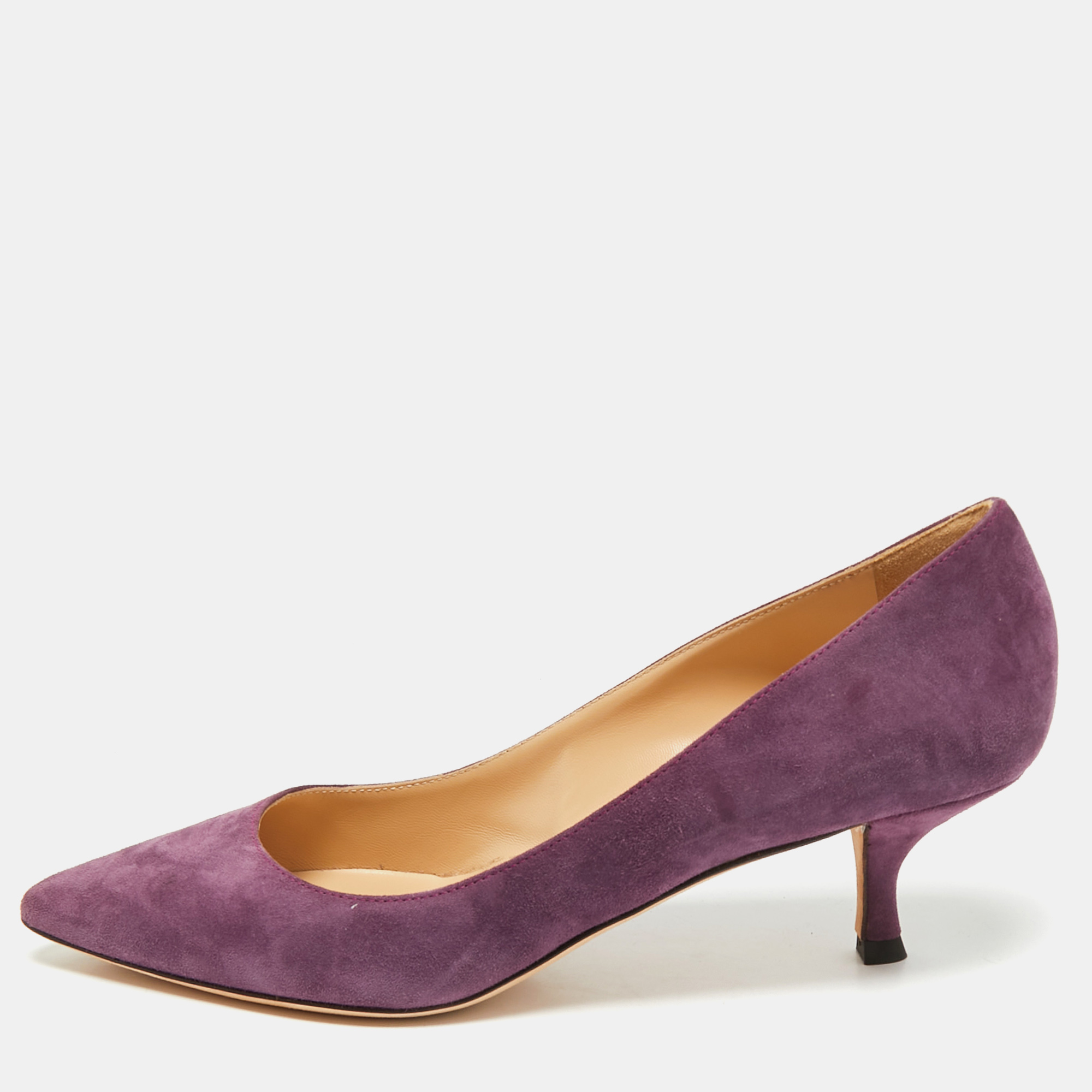 Pre-owned Sergio Rossi Purple Suede Pointed Toe Pumps Size 38