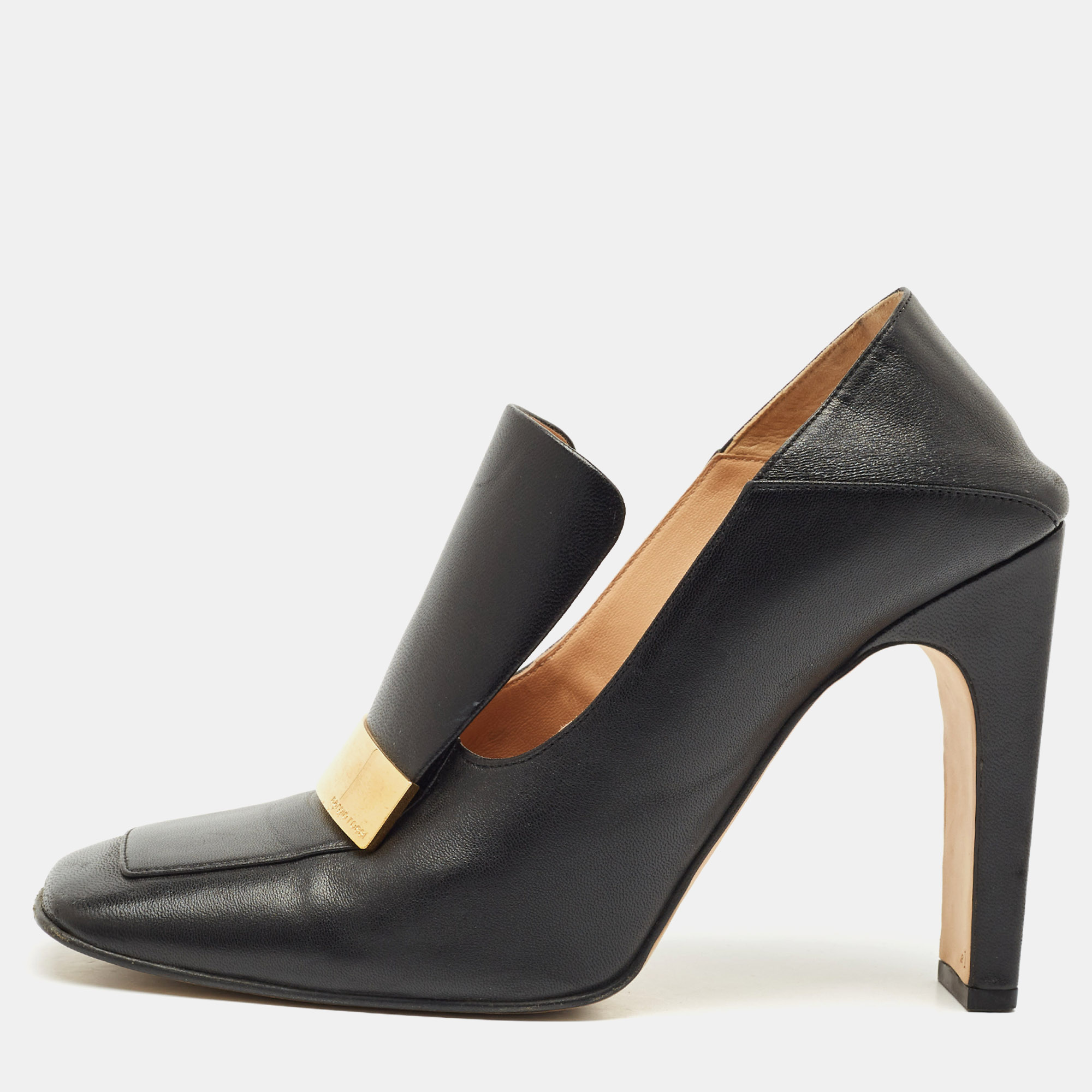 

Sergio Rossi Black Leather Block Heel Square Toe Mules Size