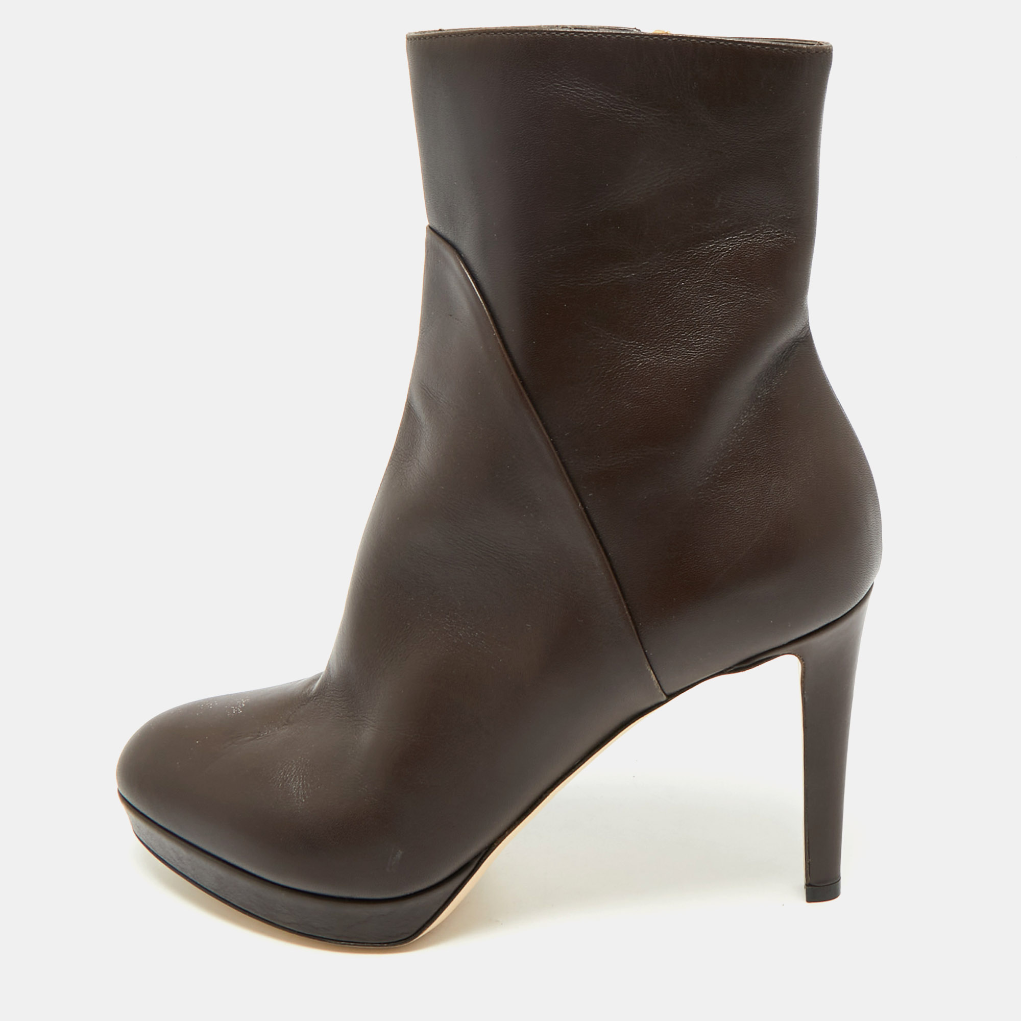 

Sergio Rossi Dark Brown Leather Zip Ankle Length Boots Size