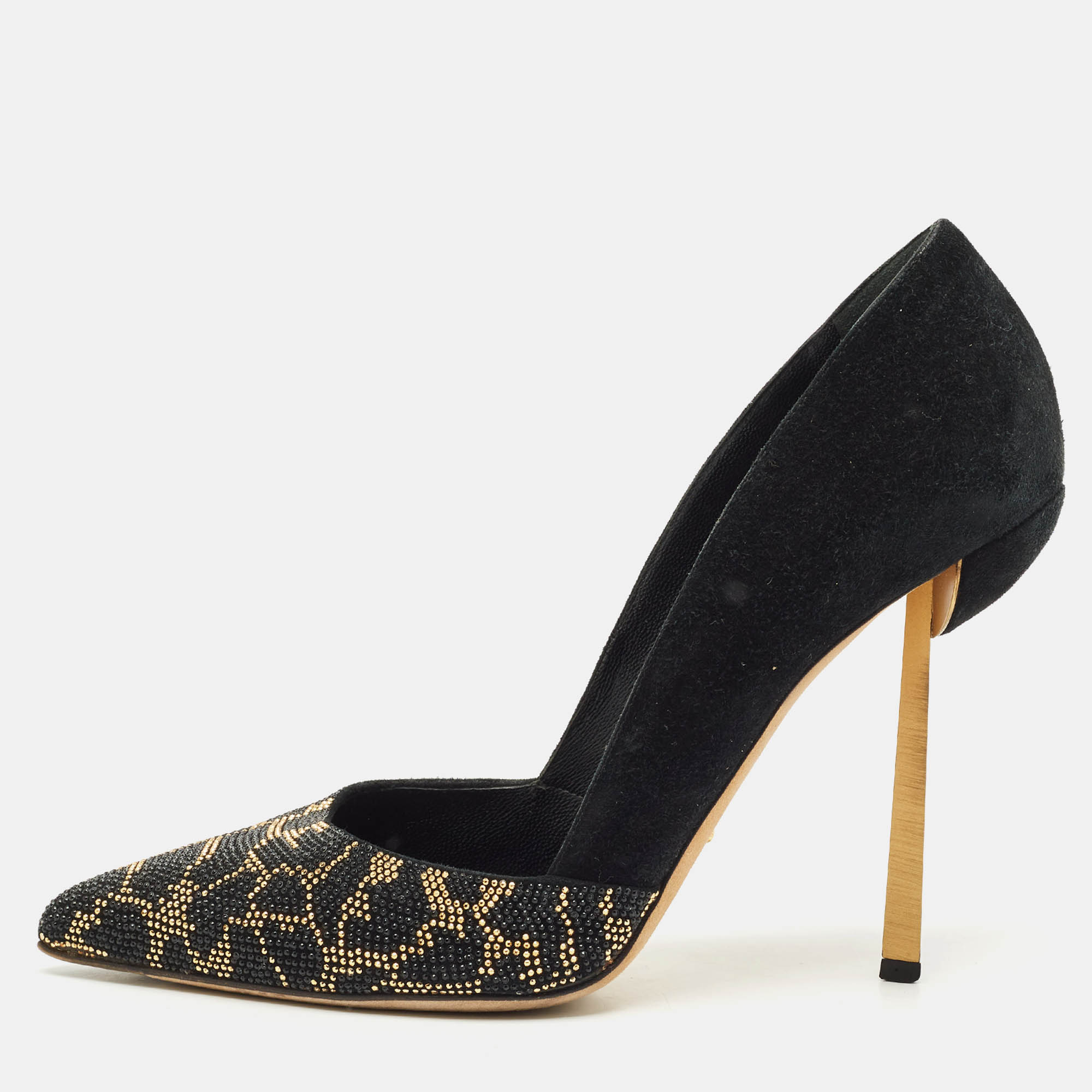 

Sergio Rossi Black Suede Crystal Embellished Pointed Toe Pumps Size