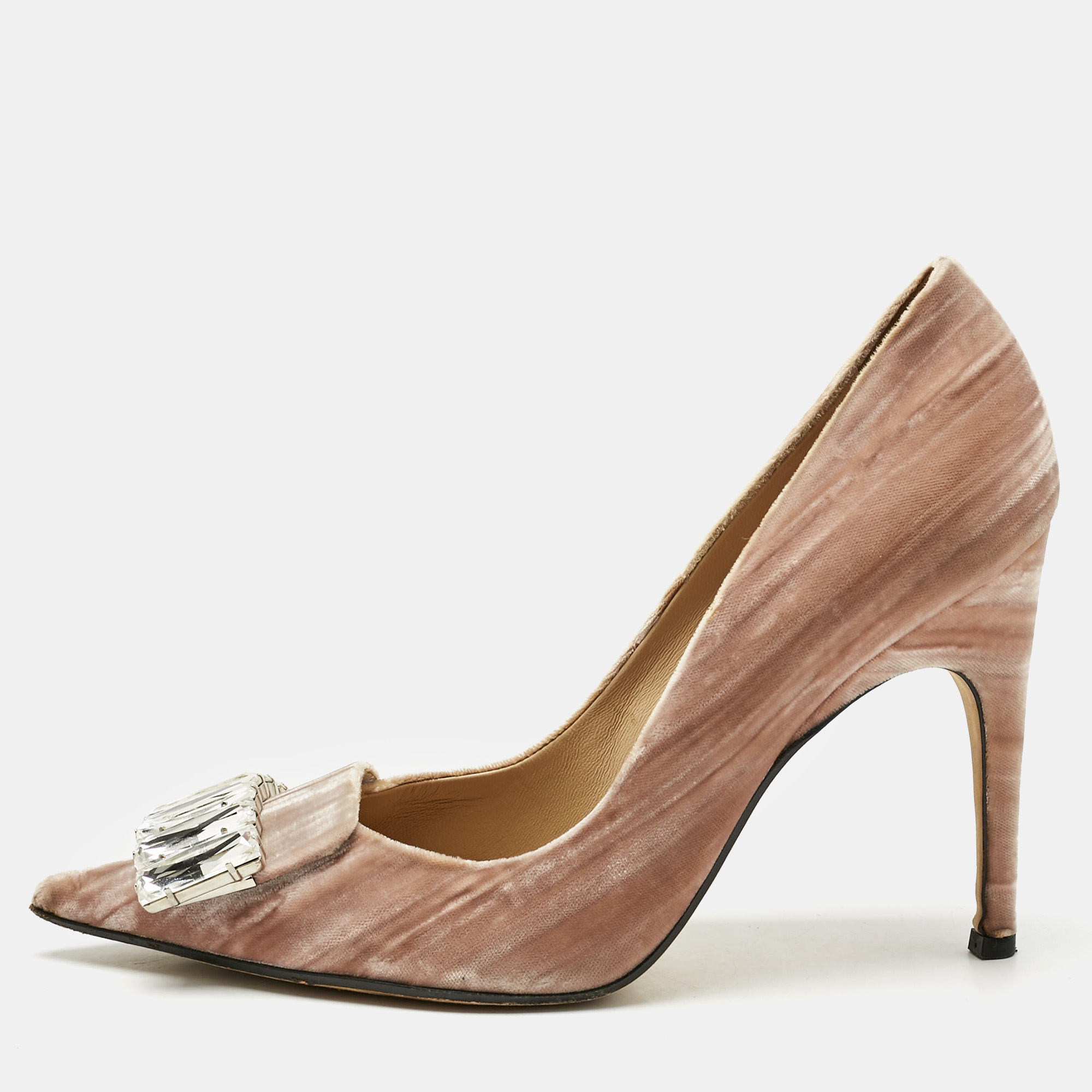 Pre-owned Sergio Rossi Beige Velvet Sr1 Crystals Pumps Size 38.5
