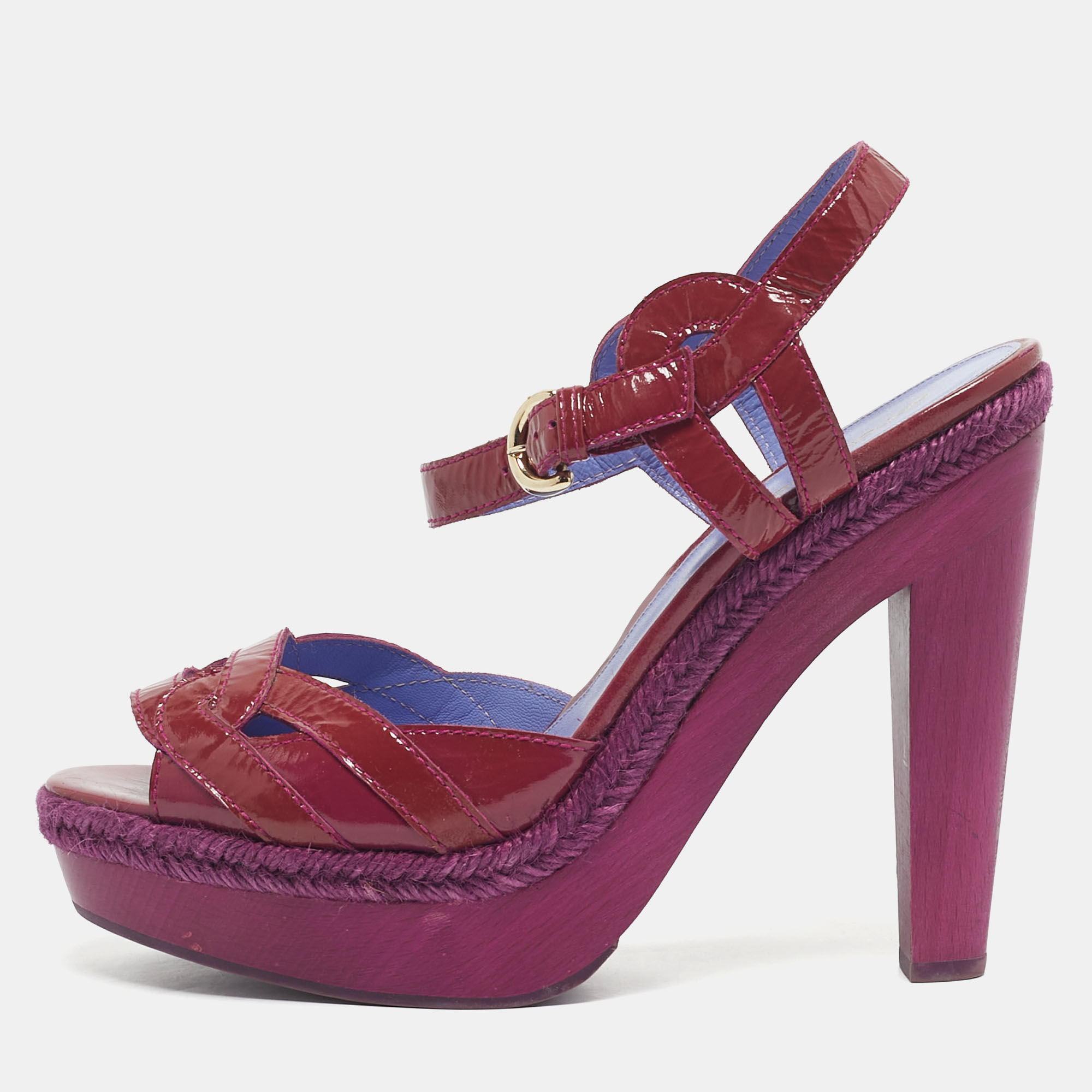 

Sergio Rossi Purple Patent Leather Wooded Platform Sandals Size