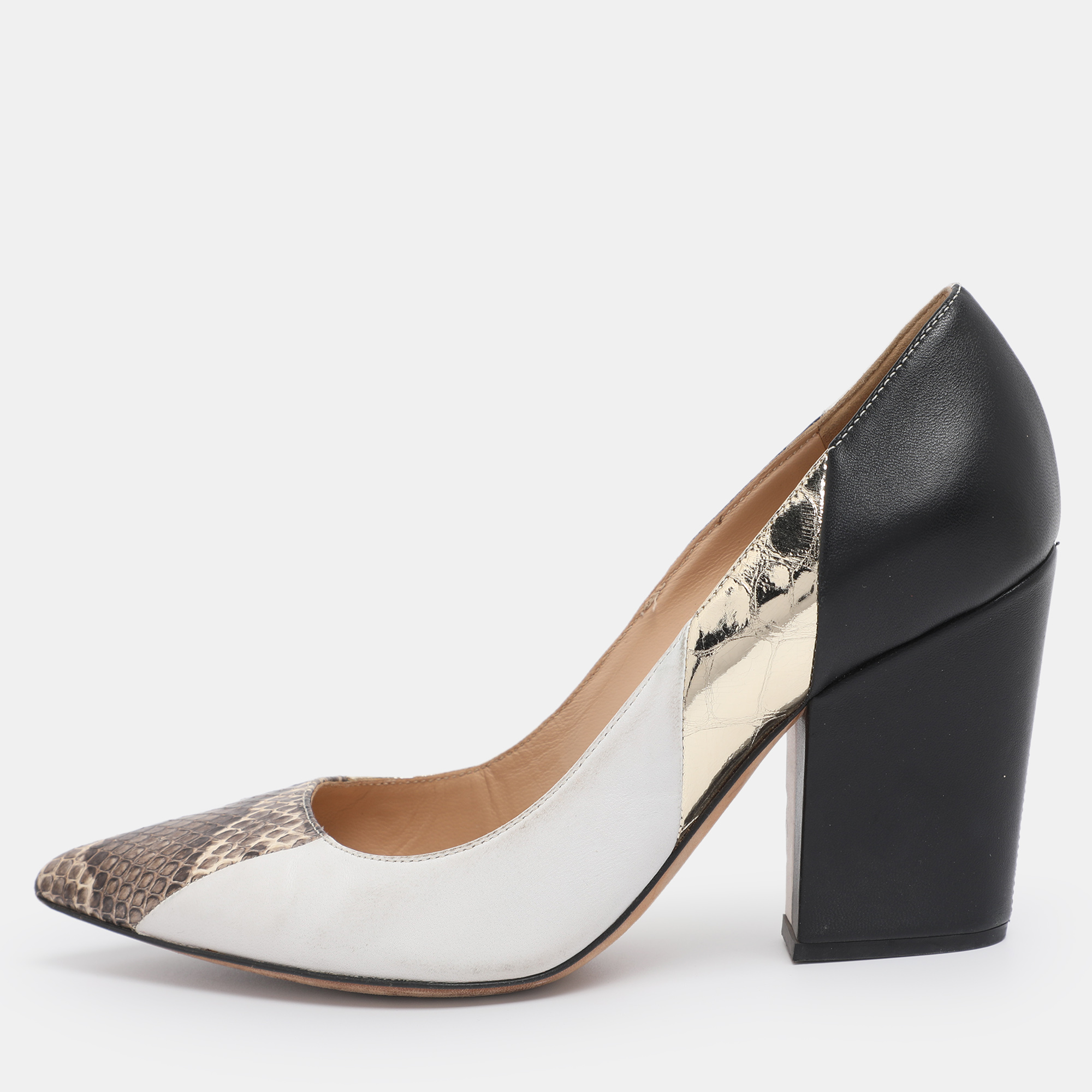 Pre-owned Sergio Rossi Multicolor Leather And Python Pumps Size 36.5