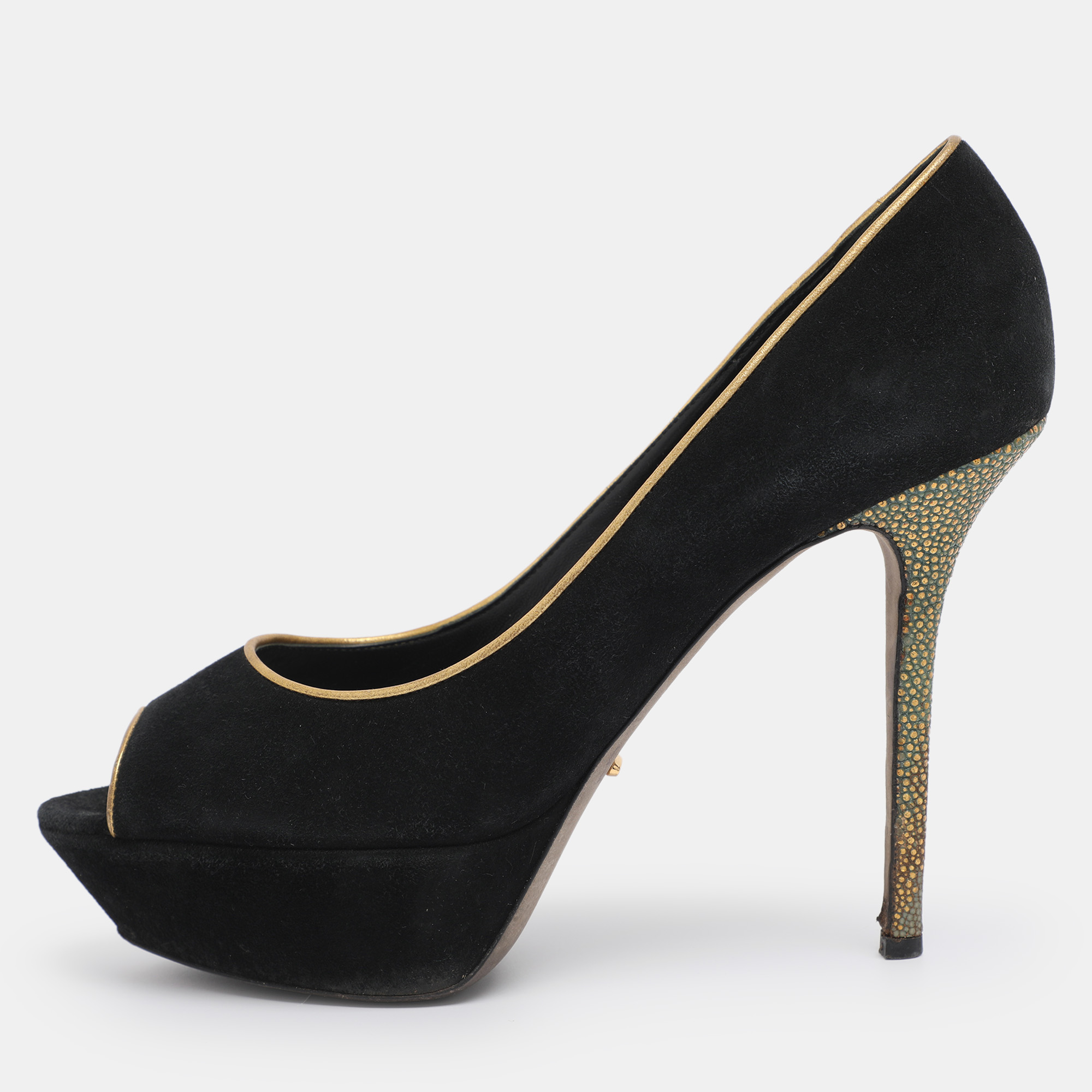 Pre-owned Sergio Rossi Black Suede Peep Toe Platform Pumps Size 40