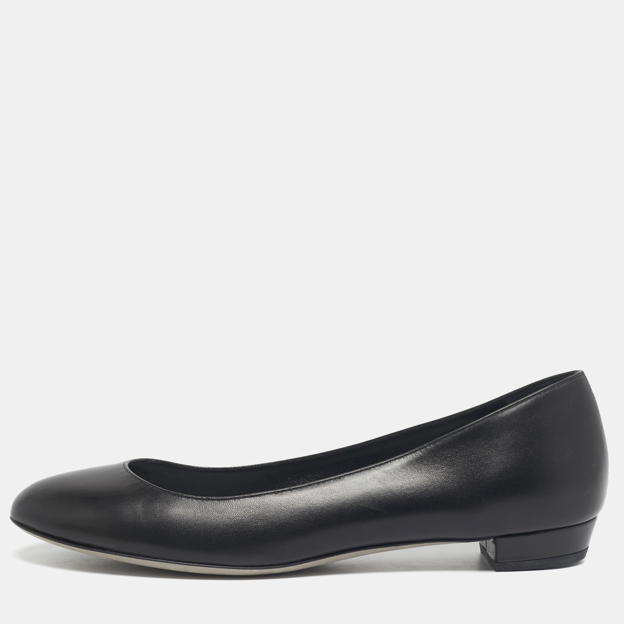 Pre-owned Sergio Rossi Black Suede Round Toe Ballet Flats Size 37