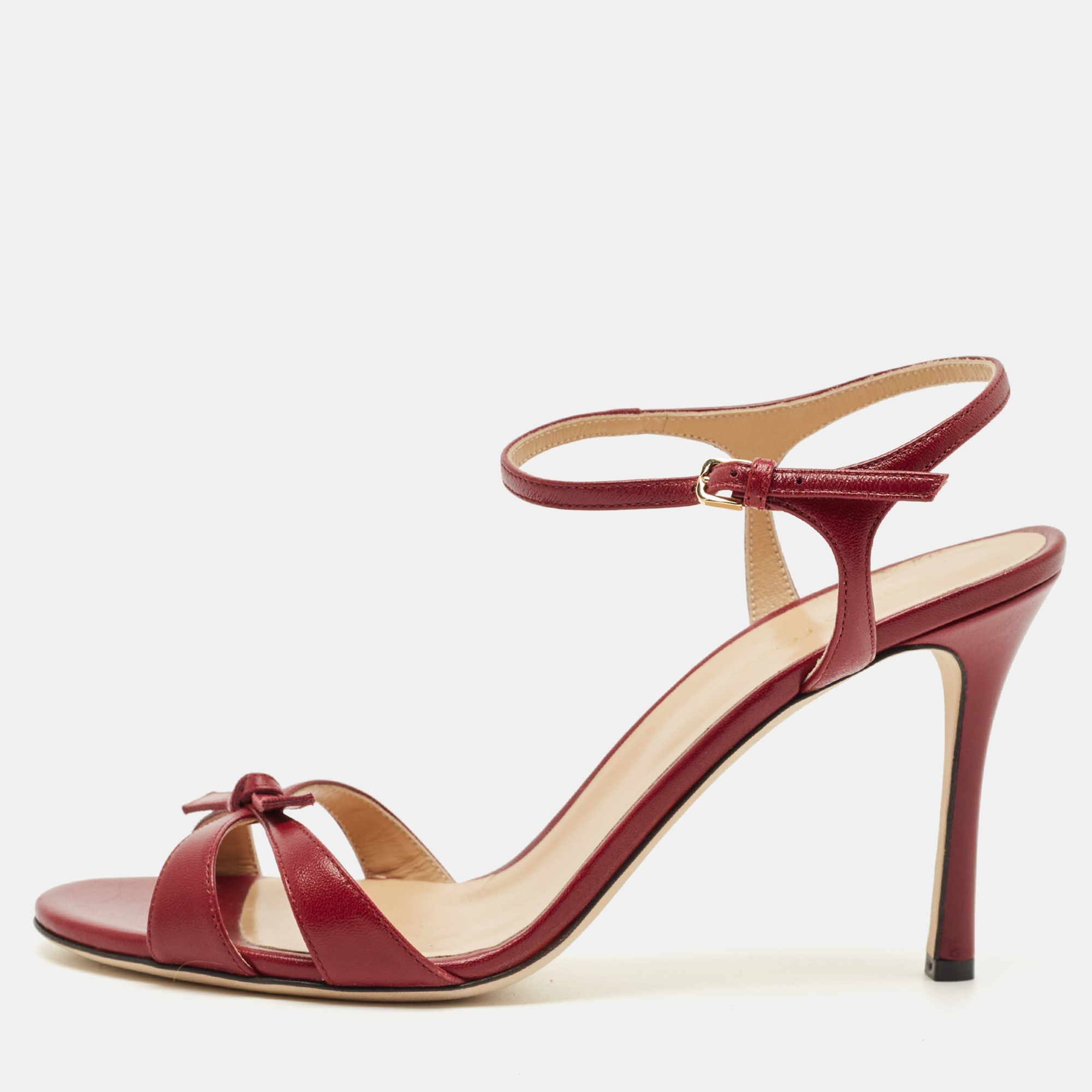 

Sergio Rossi Burgundy Leather Ankle Strap Sandals Size