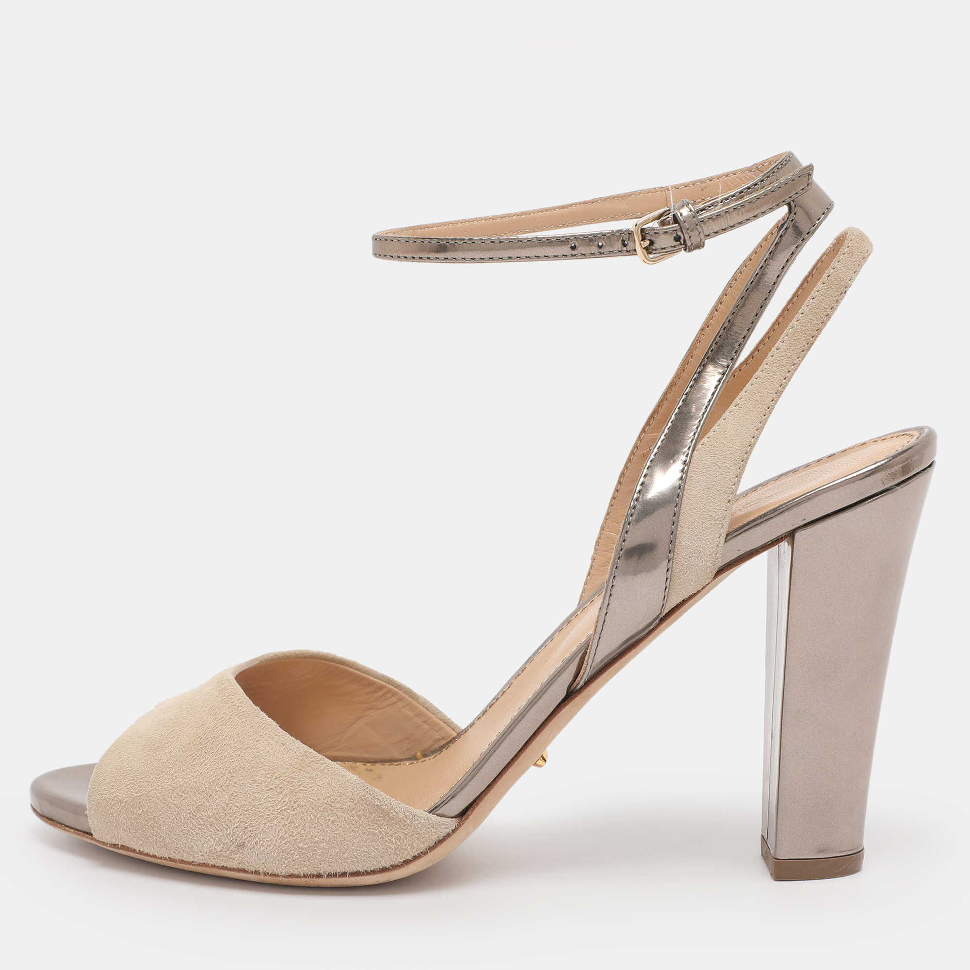 

Sergio Rossi Beige Leather and Suede Ankle Strap Sandals Size 38.5
