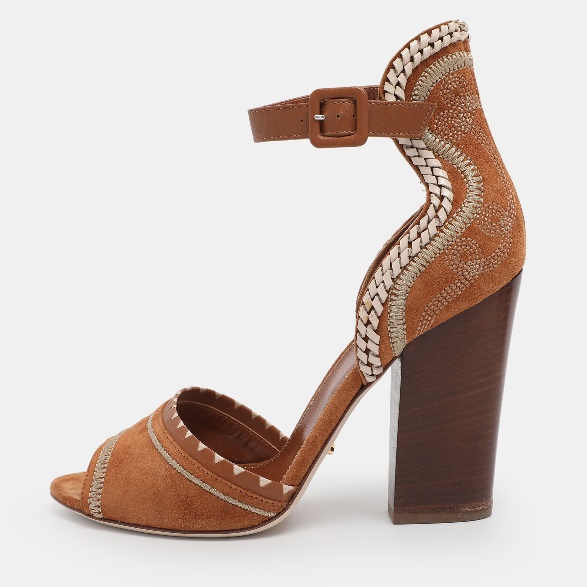 Pre-owned Sergio Rossi Brown Suede Ankle Strap Sandals Size 38