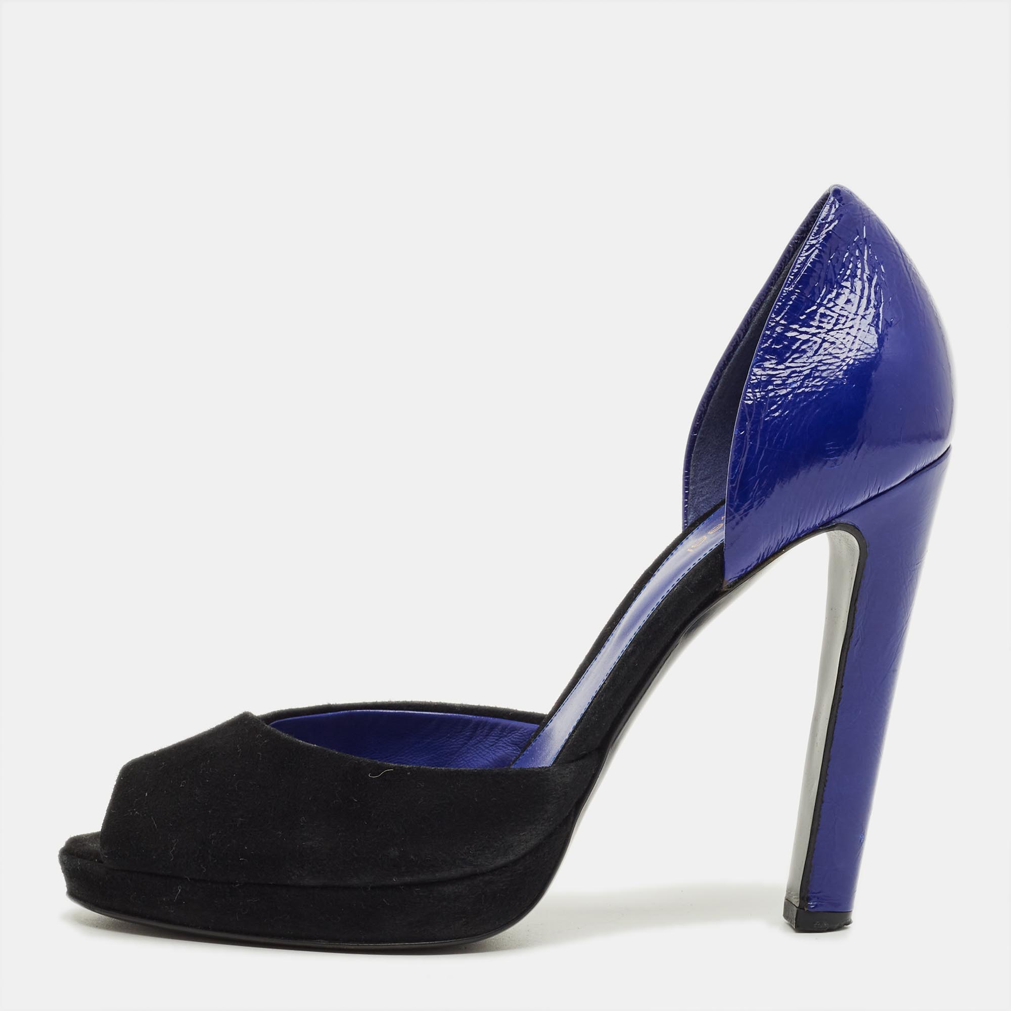 Pre-owned Sergio Rossi Blue/navy Blue Suede And Leather Cut Out Pumps Size 38