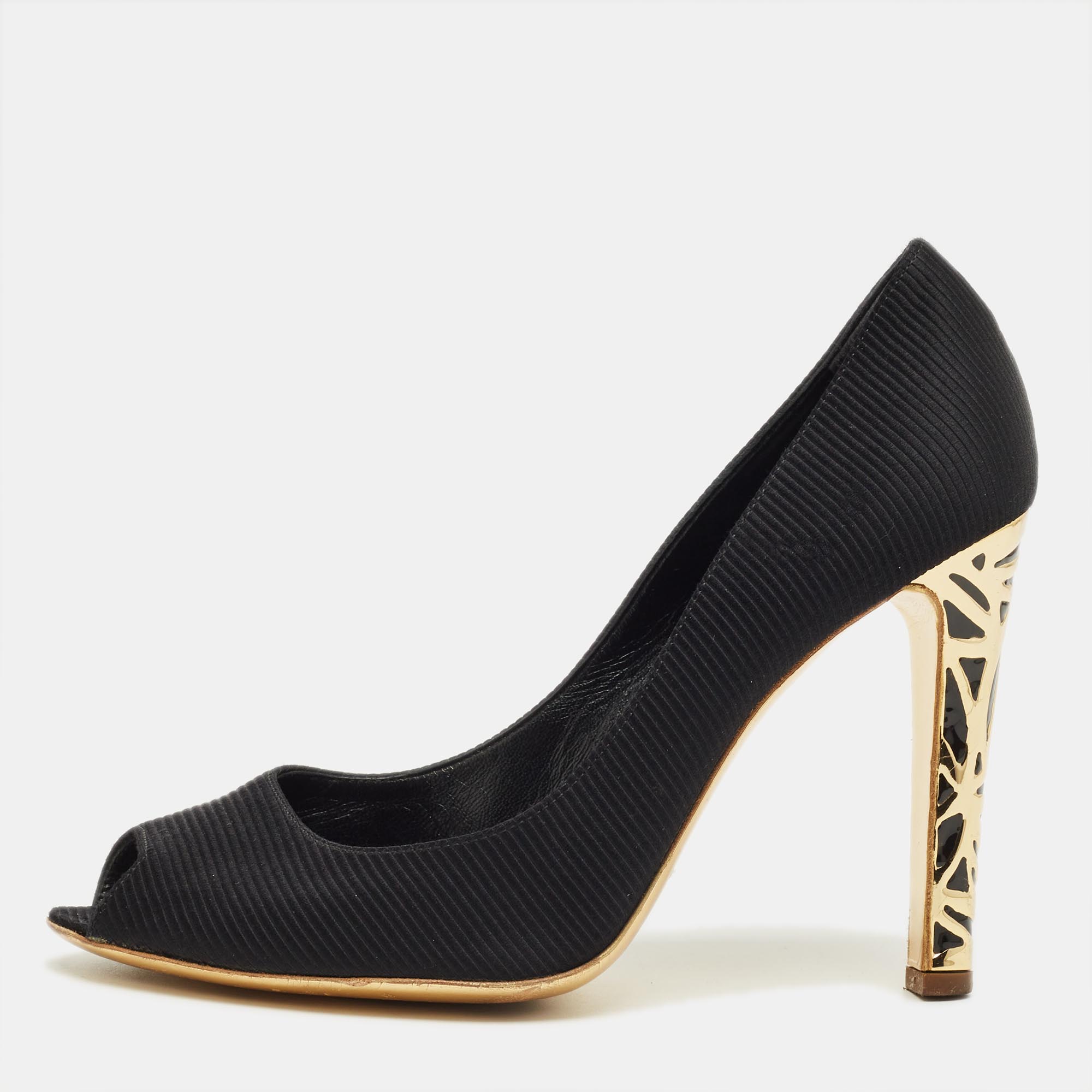 

Sergio Rossi Black Fabric Peep Toe Pumps Size