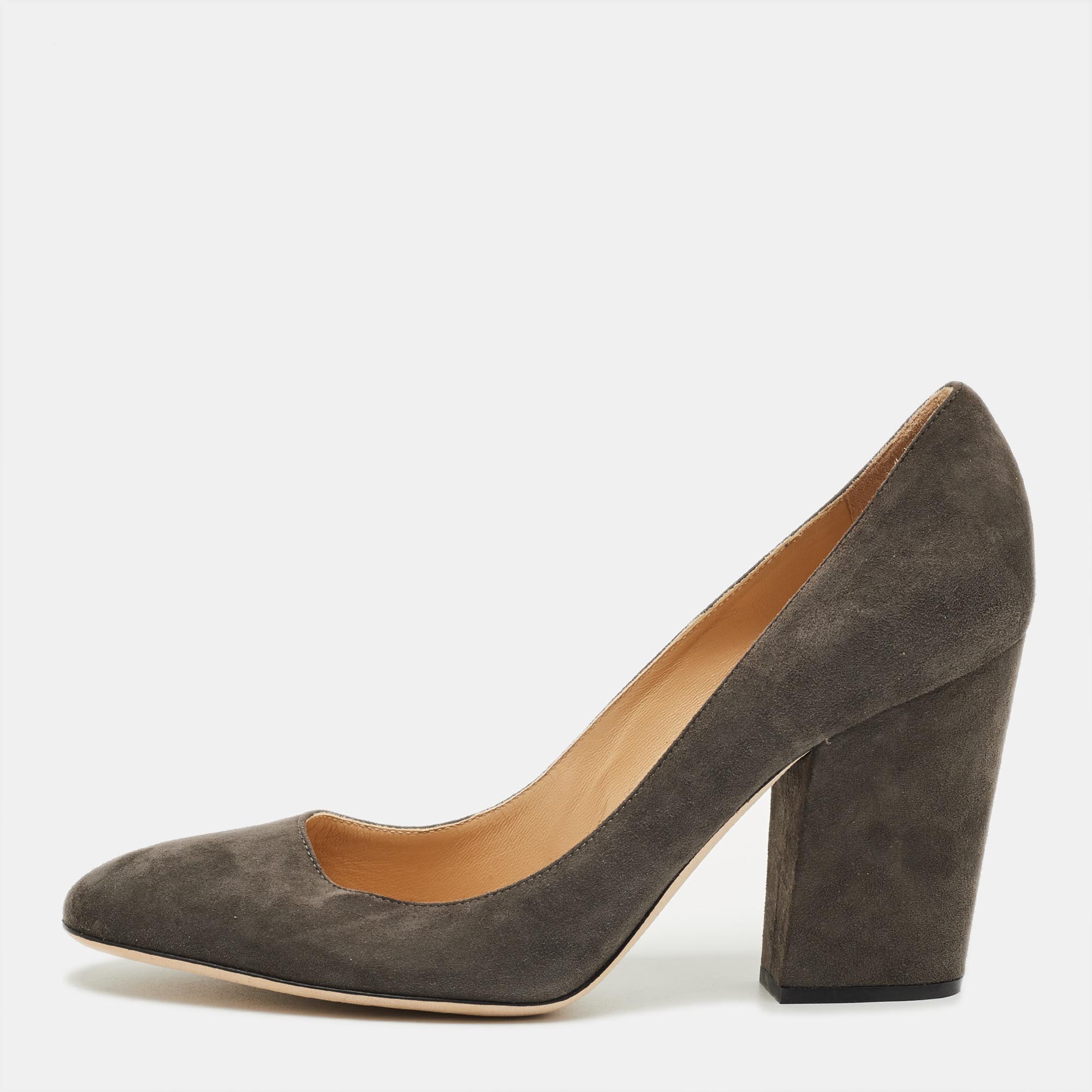

Sergio Rossi Grey Suede Block Heel Pumps Size