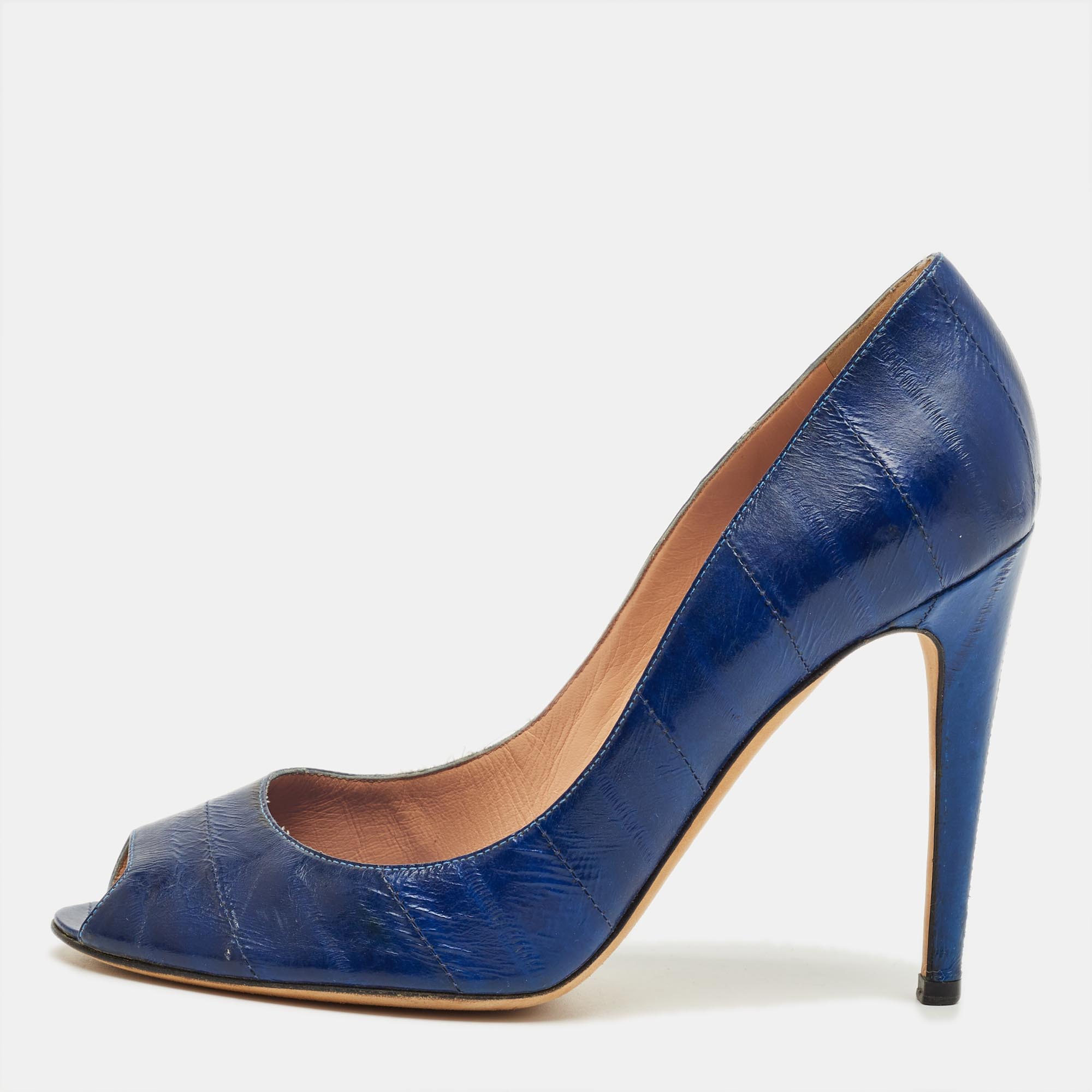 

Sergio Rossi Blue Eel Leather Round Toe Pumps Size