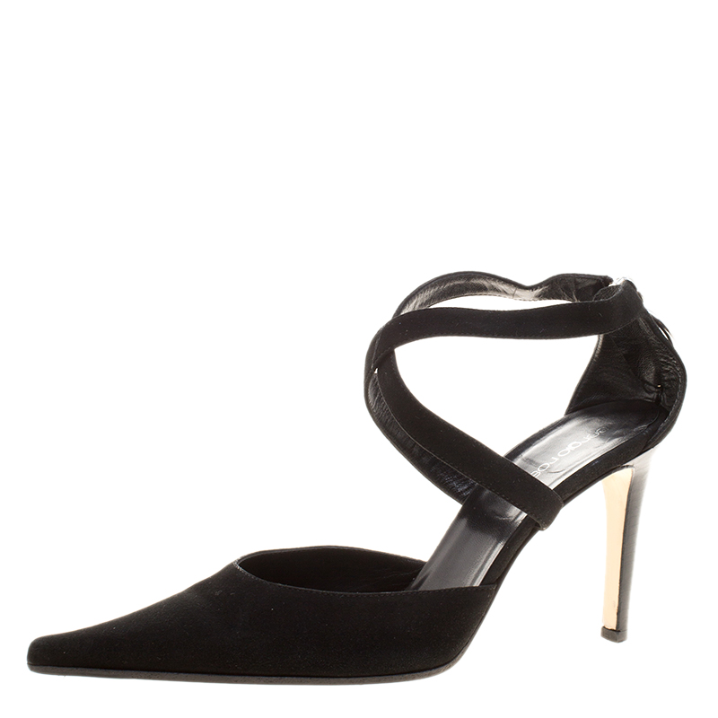 Pre Owned صندل سيرجيو روسي سويدي أسود بسيور متعاكسة مقدمة مدببة مقاس 39.5