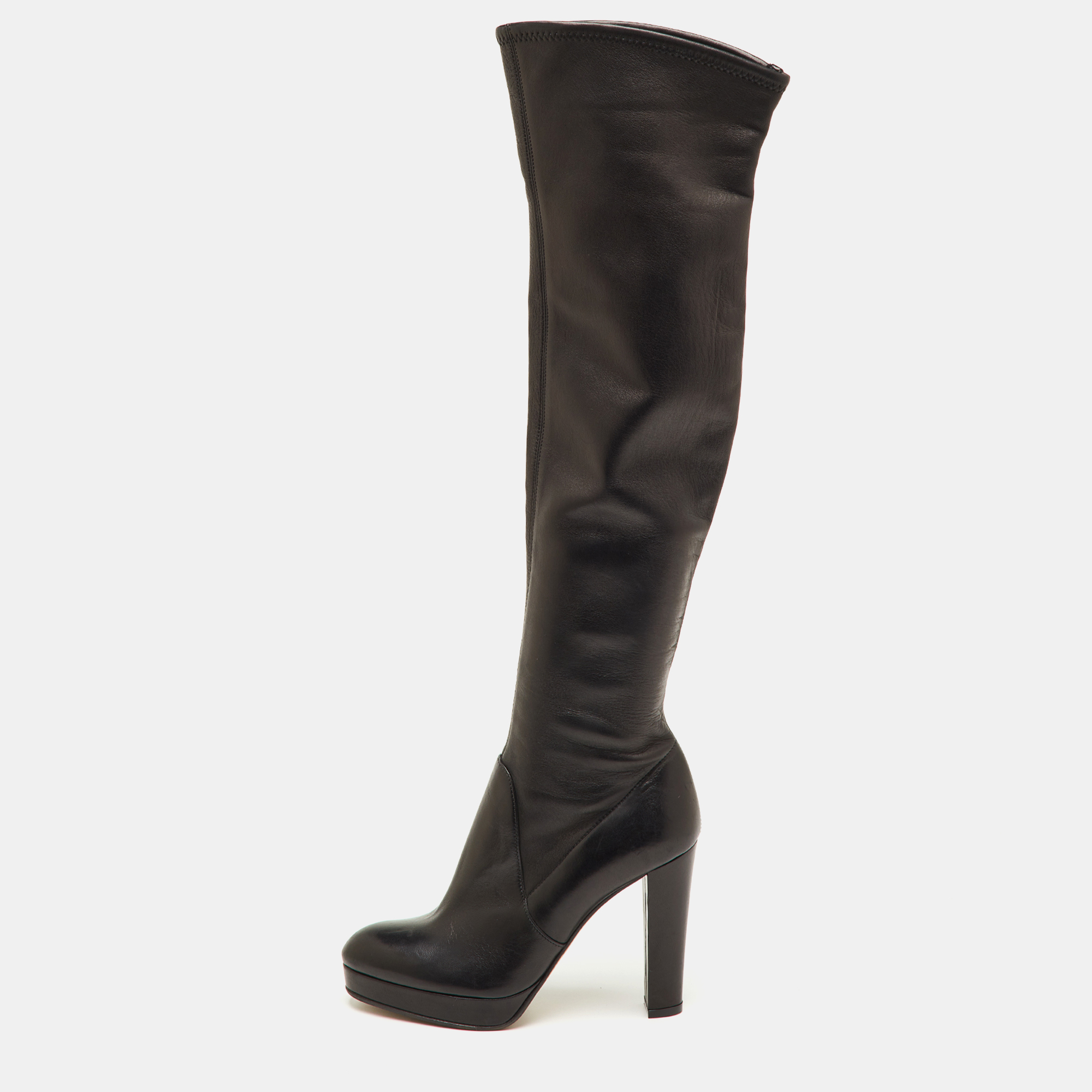

Sergio Rossi Size  Black Leather Platform Knee Length Boots