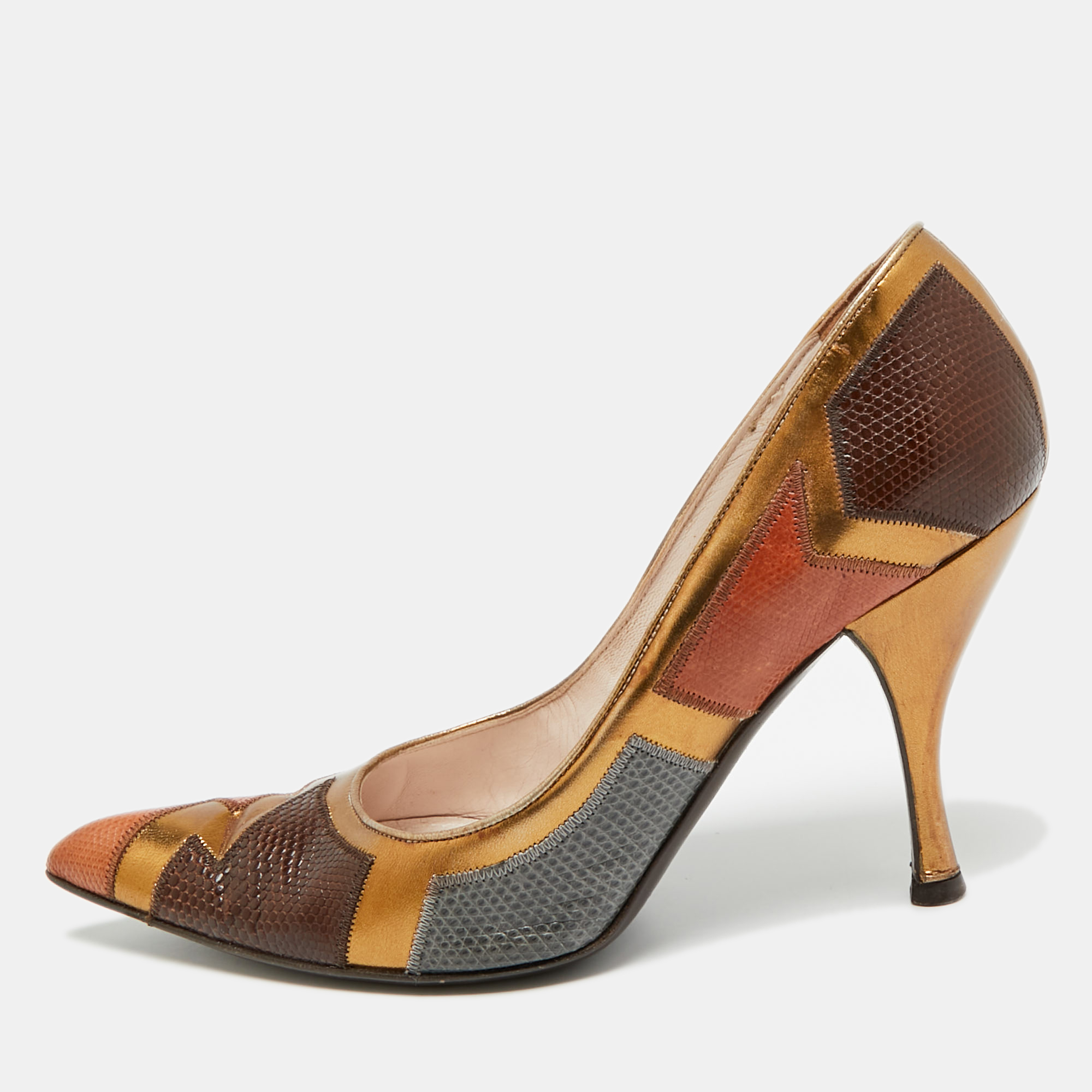 

Sergio Rossi Size  Multicolor Leather and Lizard Embossed Leather Pumps