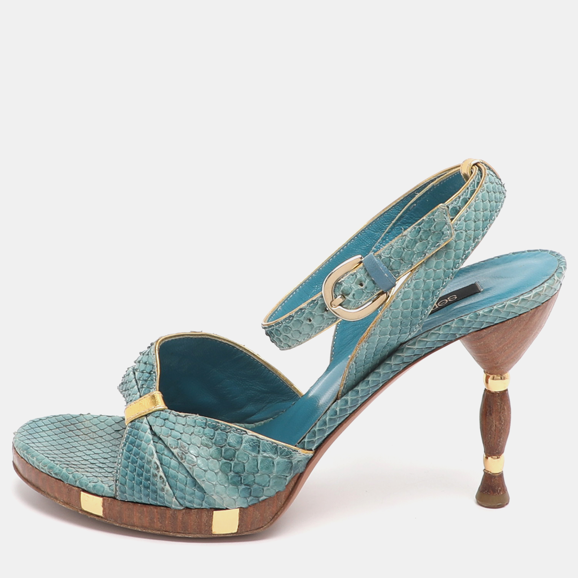

Sergio Rossi Size 37 Blue Python Leather Ankle Strap Sandals