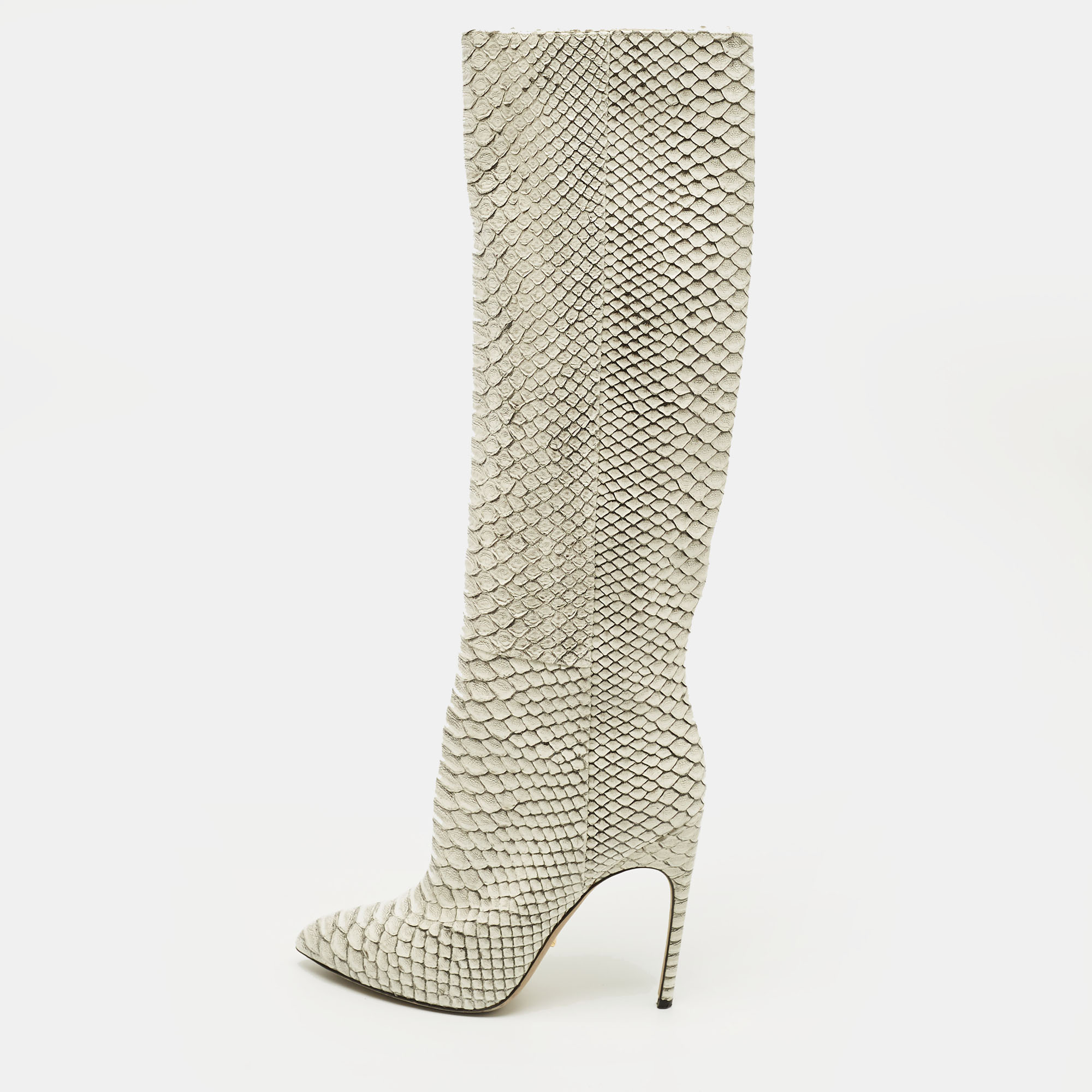 Pre-owned Sergio Rossi Size 39 Grey Python Leather Knee Length Boots In Gray