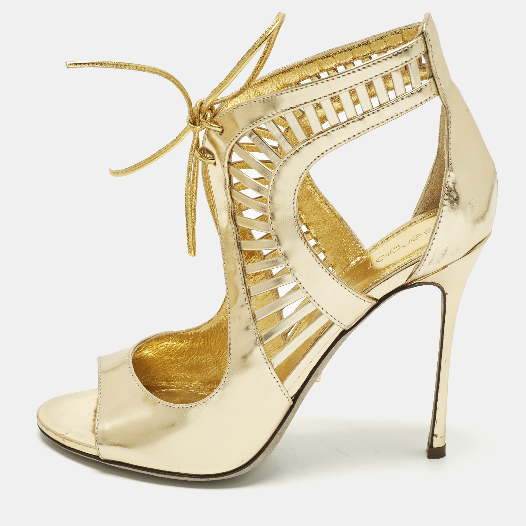 

Sergio Rossi Size  Gold Leather Ankle Strap Sandals