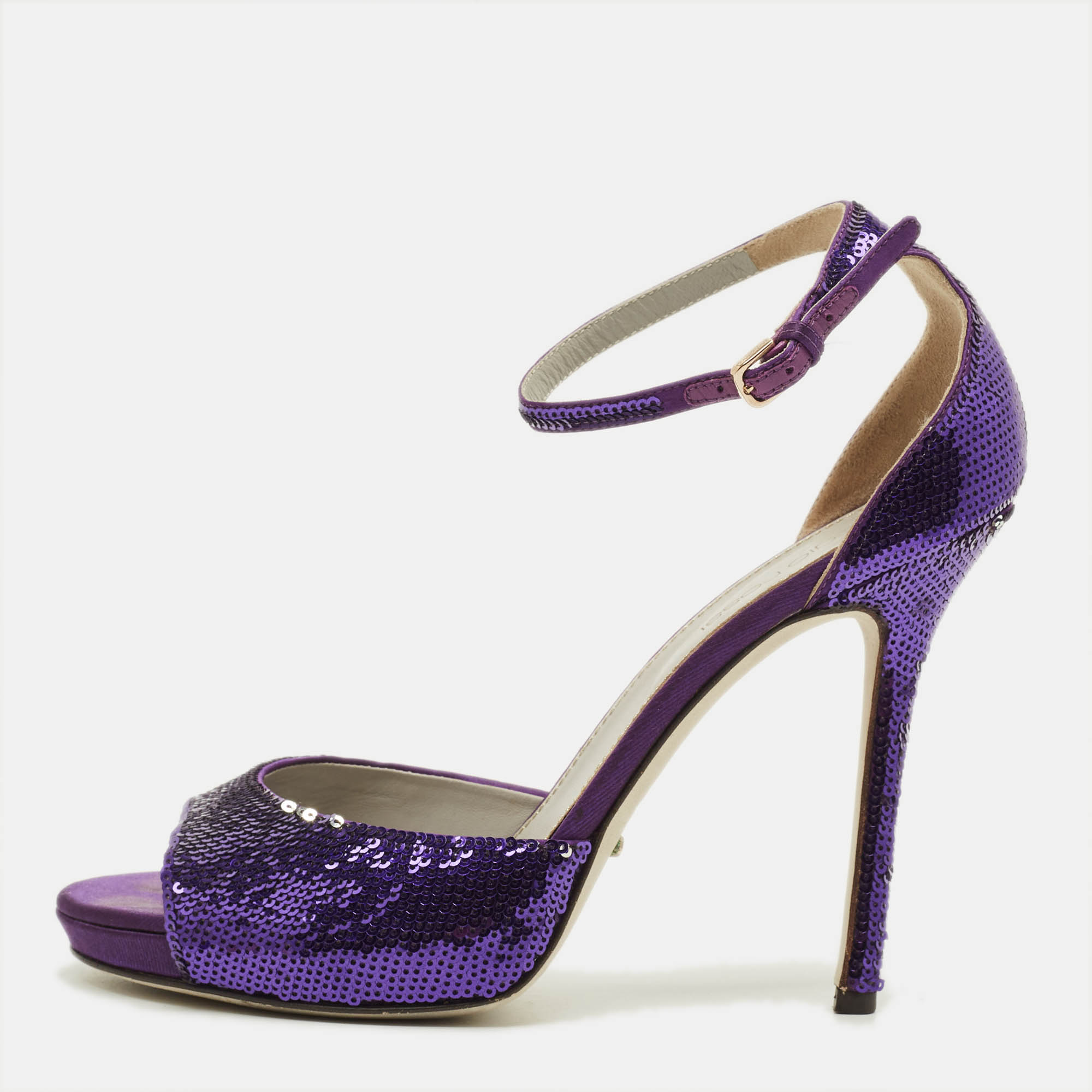 

Sergio Rossi Size  Purple Sequins Open Toe Ankle Strap Sandals