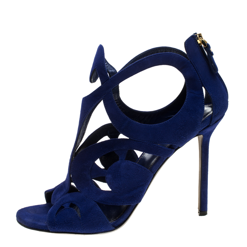 

Sergio Rossi Blue Suede Cutout Sandals Size