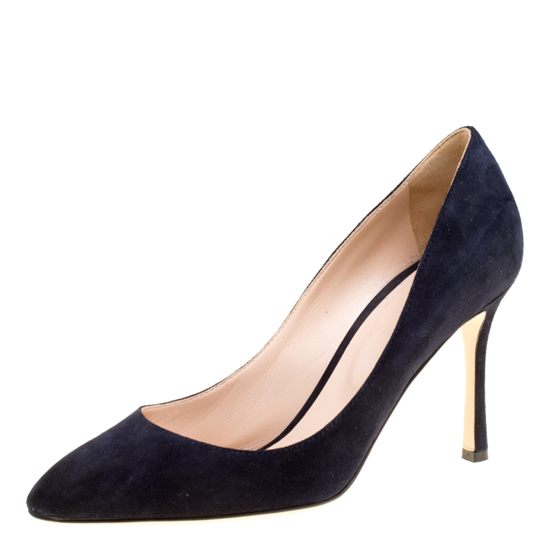 Pre Owned Gianvito Rossi Navy Blue Suede Pointed Toe Pumps Size 38