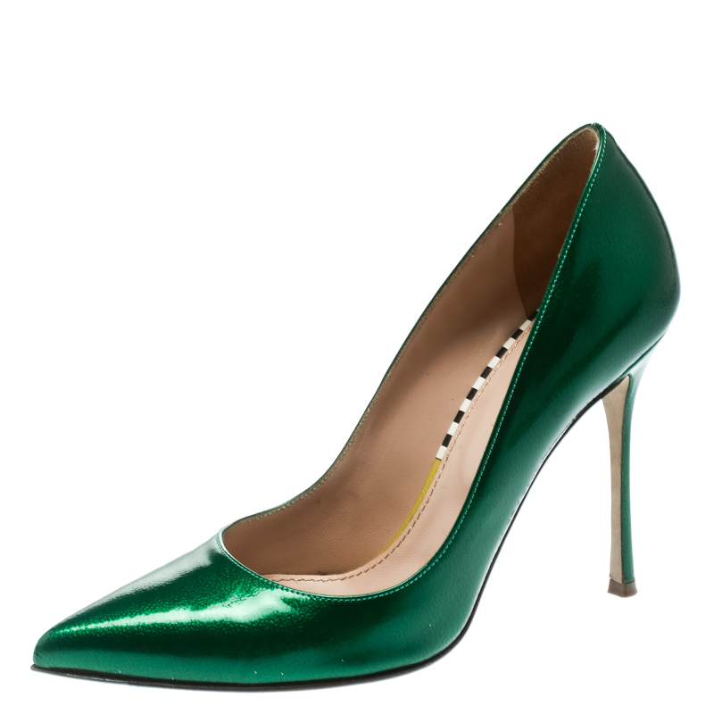 Sergio Rossi Green Patent Leather Pointed Toe Pumps Size 35.5 Sergio ...