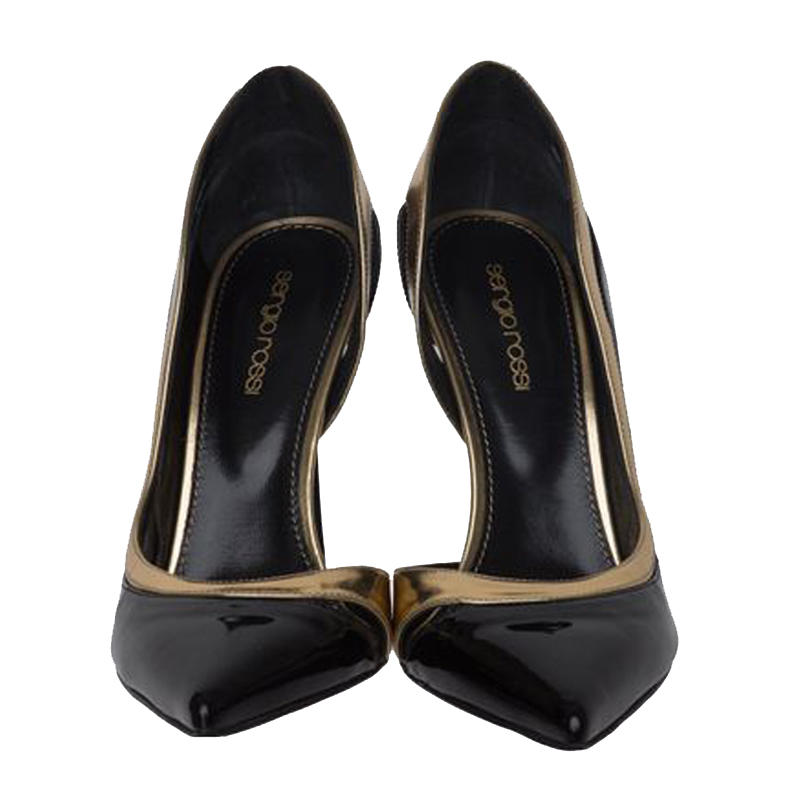 

Sergio Rossi Black/Gold Patent Leather Pumps Size